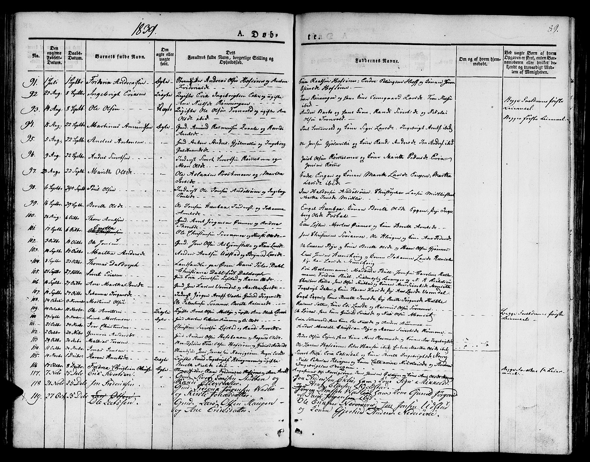 Ministerialprotokoller, klokkerbøker og fødselsregistre - Sør-Trøndelag, SAT/A-1456/668/L0804: Parish register (official) no. 668A04, 1826-1839, p. 89