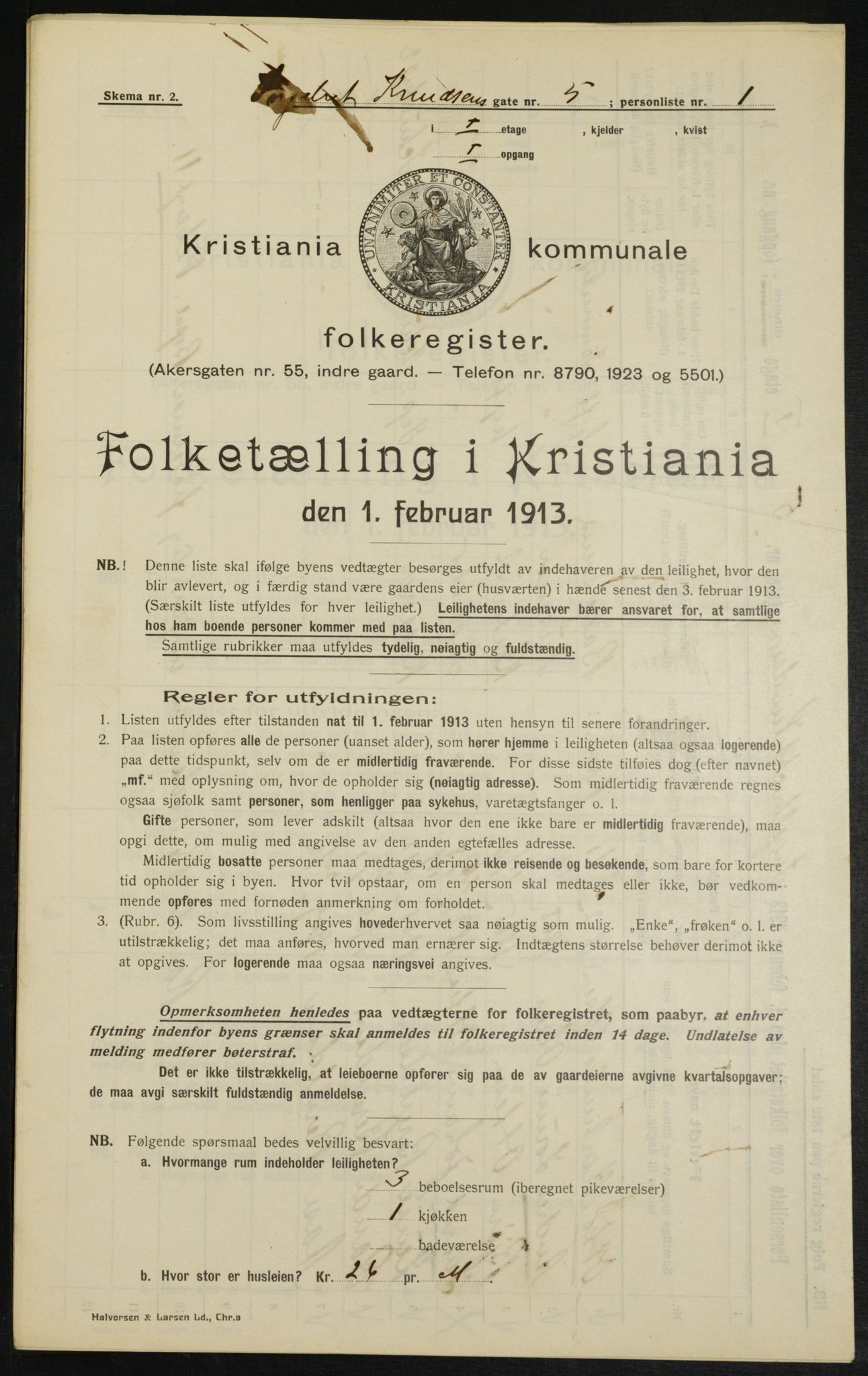 OBA, Municipal Census 1913 for Kristiania, 1913, p. 43659