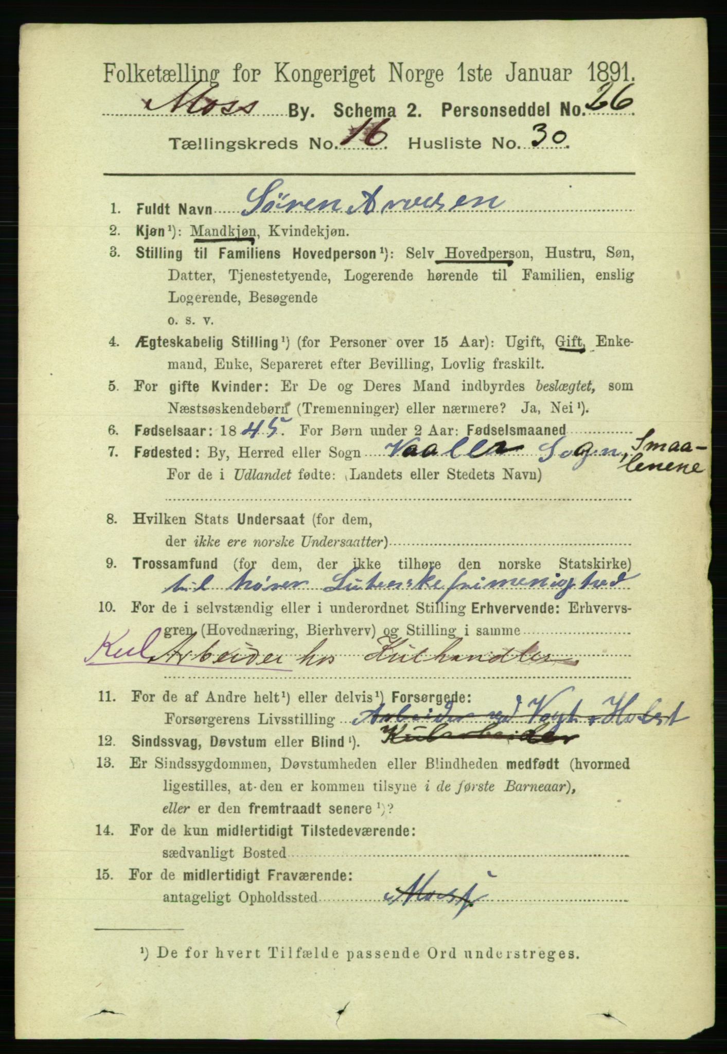 RA, 1891 census for 0104 Moss, 1891, p. 7892