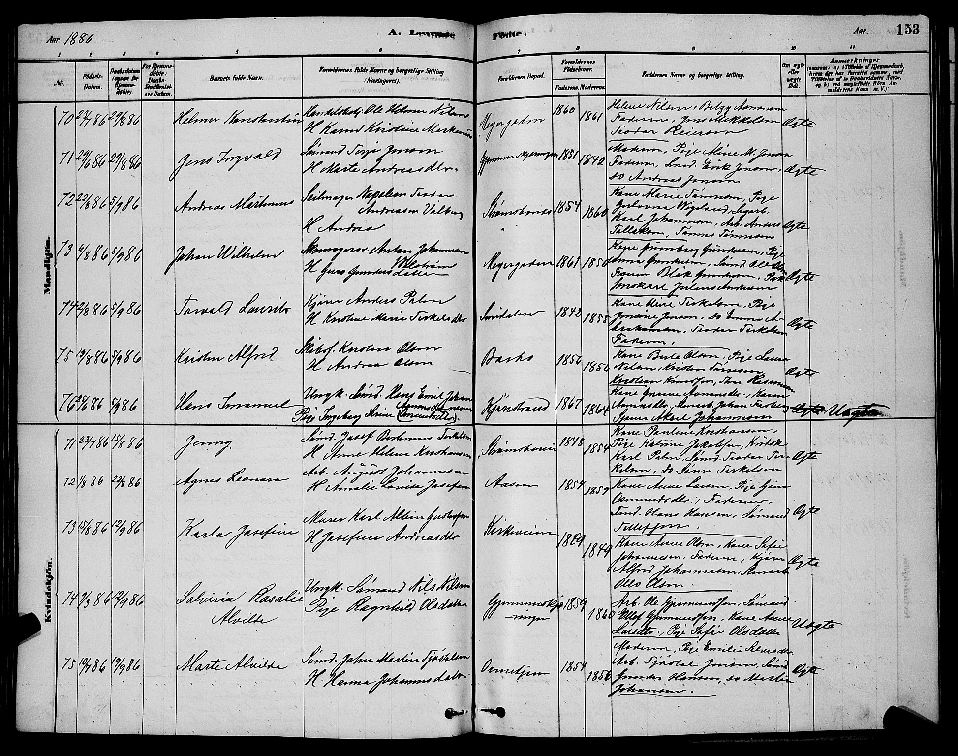 Barbu sokneprestkontor, AV/SAK-1111-0003/F/Fb/L0001: Parish register (copy) no. B 1, 1878-1890, p. 153