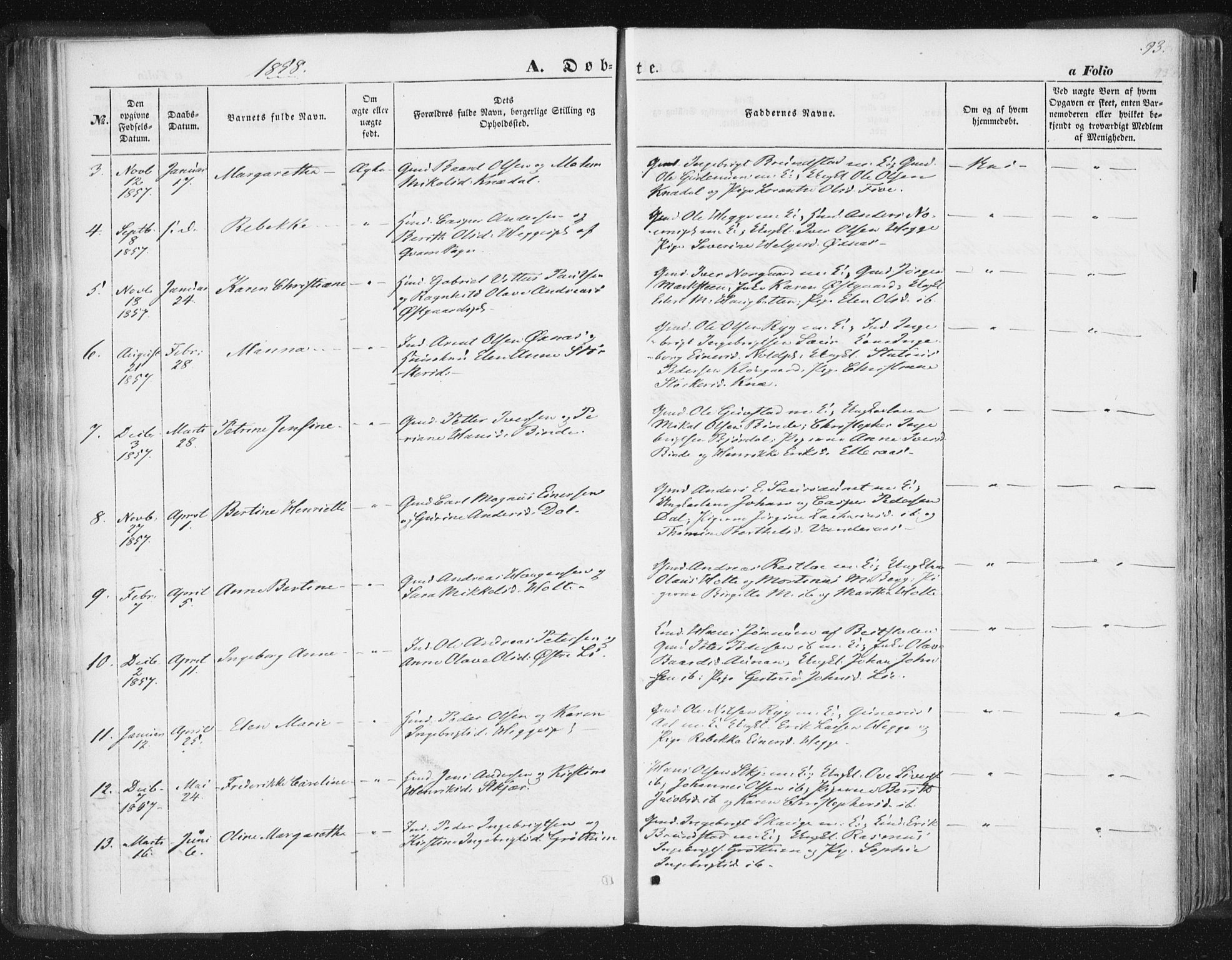 Ministerialprotokoller, klokkerbøker og fødselsregistre - Nord-Trøndelag, SAT/A-1458/746/L0446: Parish register (official) no. 746A05, 1846-1859, p. 93
