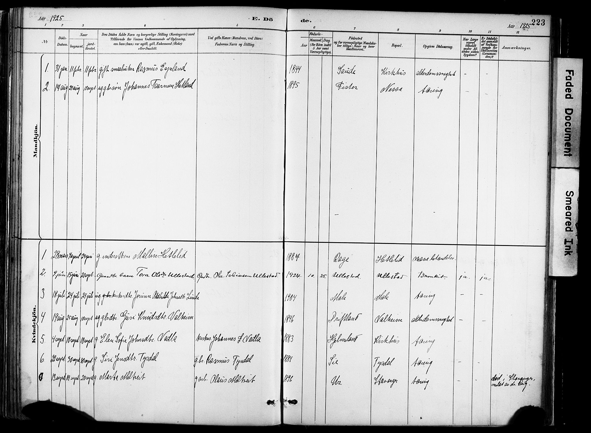 Hjelmeland sokneprestkontor, AV/SAST-A-101843/02/A/L0001: Parish register (official) no. A 16, 1887-1926, p. 223