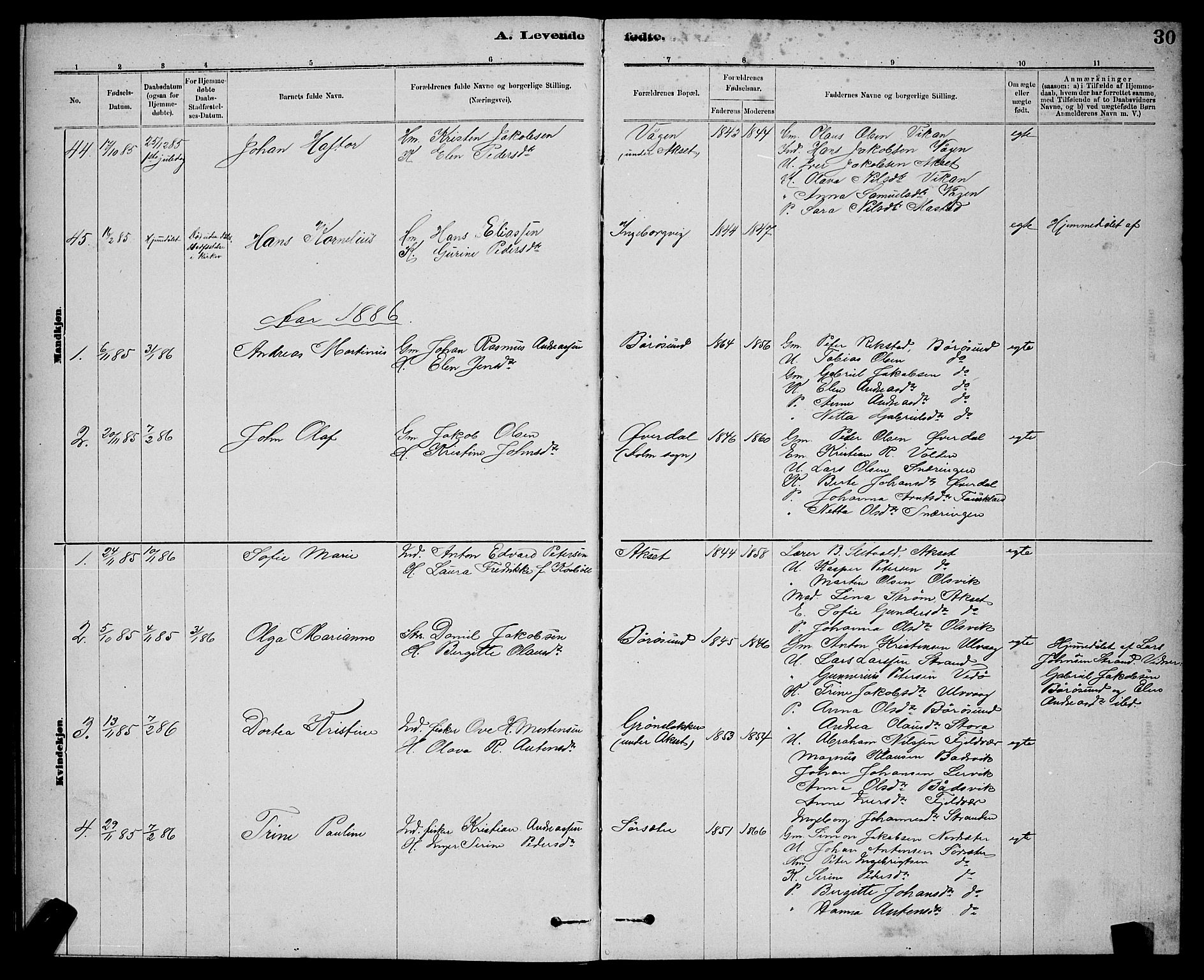Ministerialprotokoller, klokkerbøker og fødselsregistre - Sør-Trøndelag, AV/SAT-A-1456/637/L0562: Parish register (copy) no. 637C03, 1883-1898, p. 30