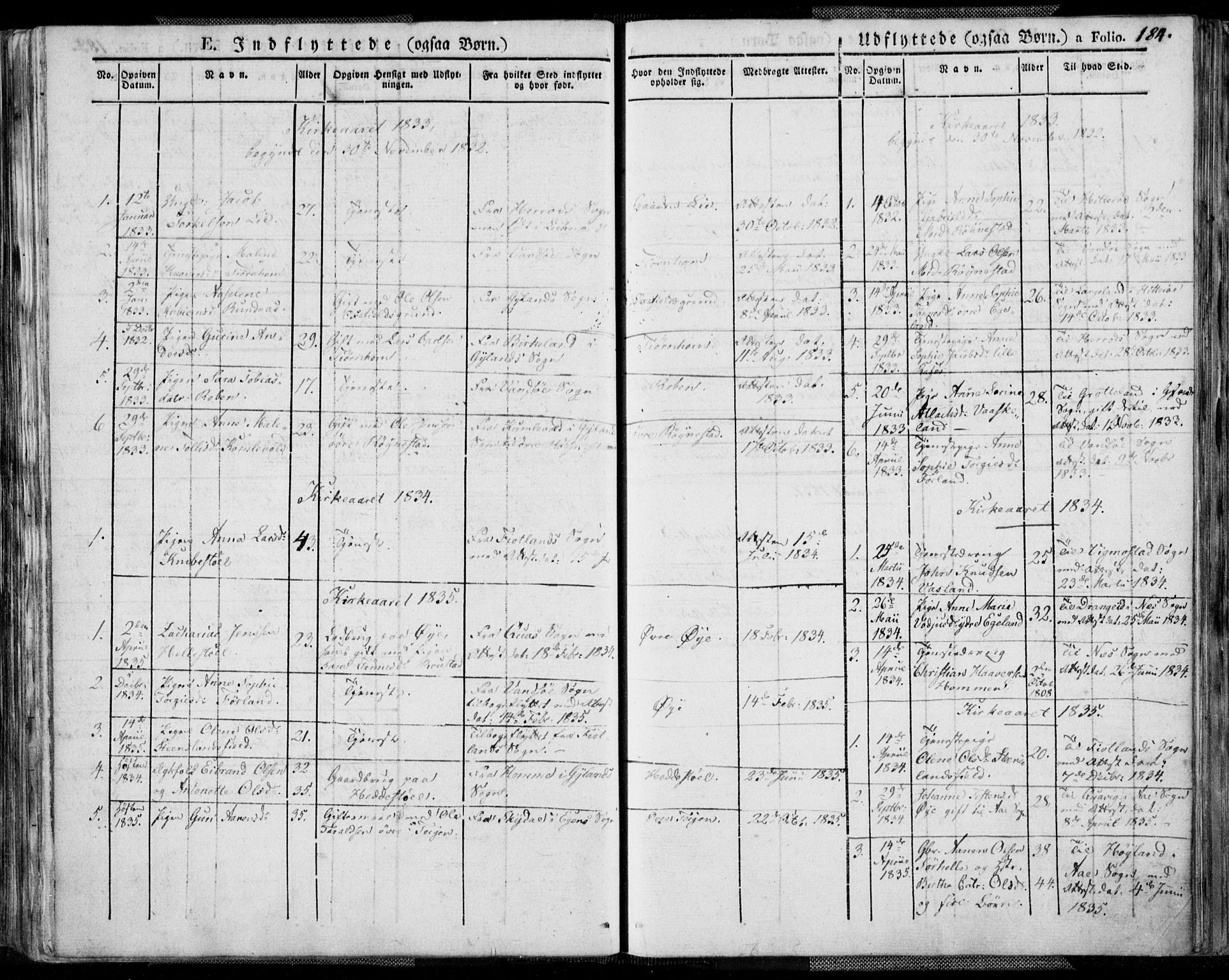 Kvinesdal sokneprestkontor, AV/SAK-1111-0026/F/Fa/Fab/L0004: Parish register (official) no. A 4, 1829-1843, p. 184