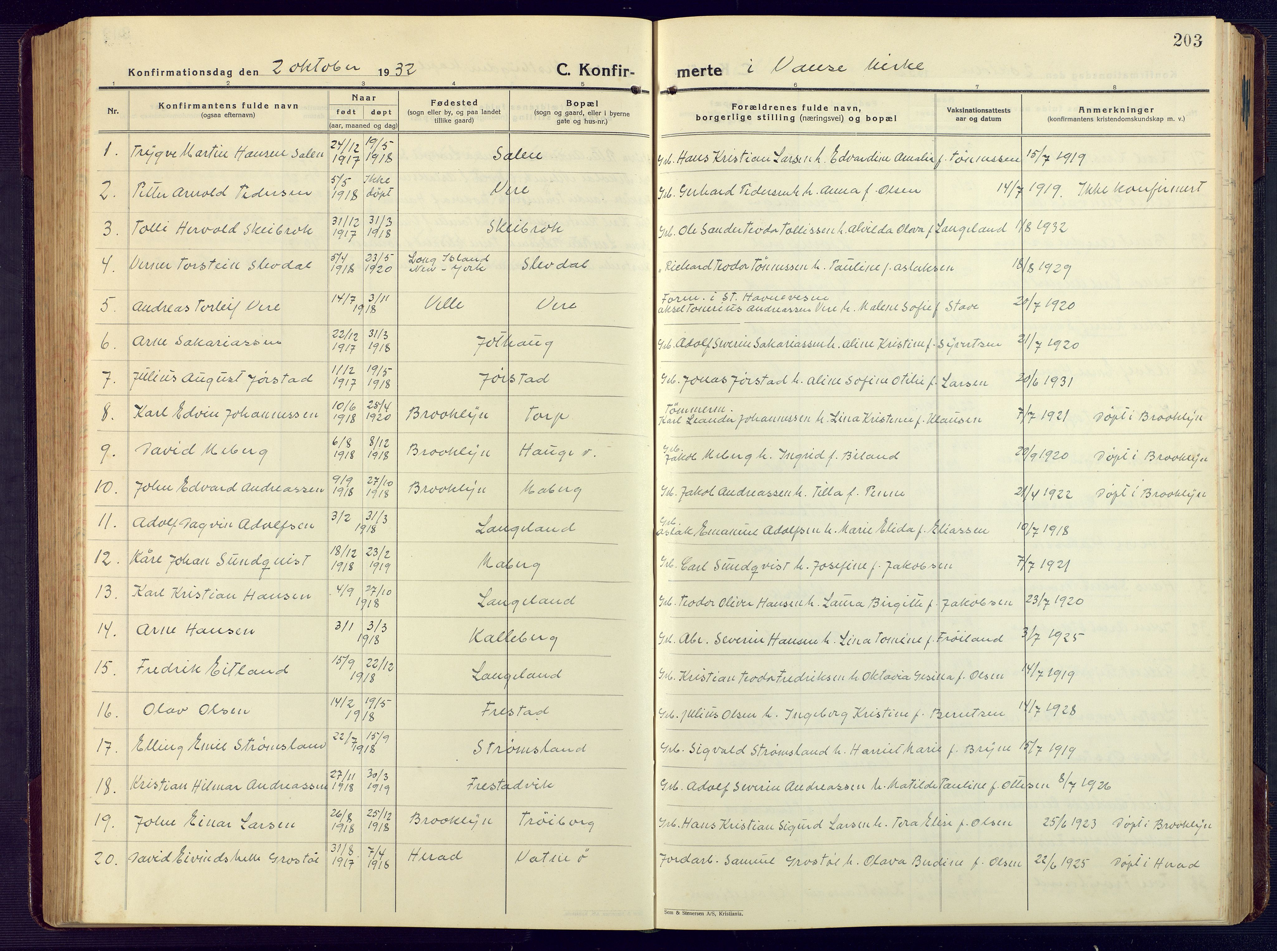 Lista sokneprestkontor, SAK/1111-0027/F/Fb/L0006: Parish register (copy) no. B 6, 1924-1947, p. 203