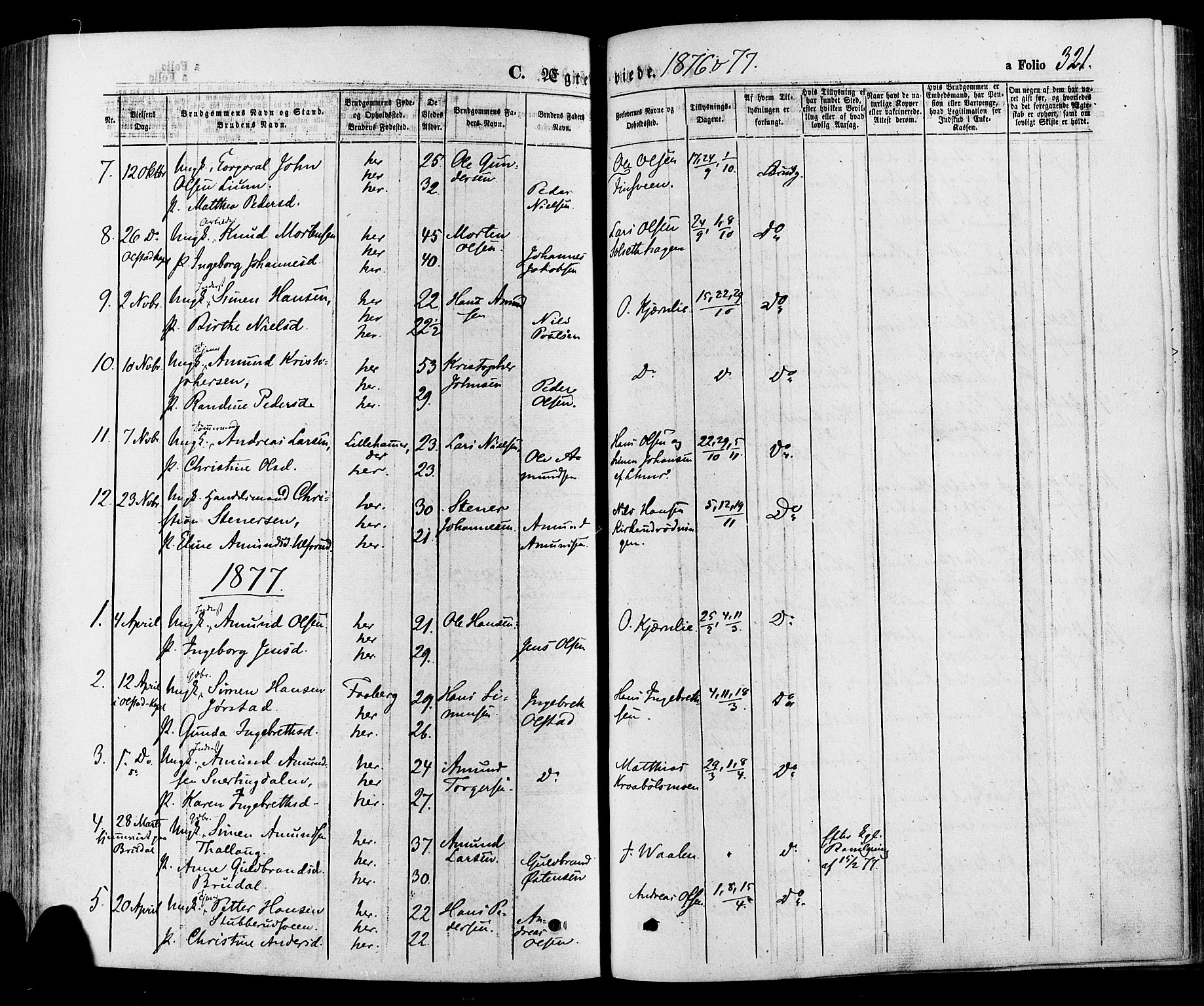 Gausdal prestekontor, SAH/PREST-090/H/Ha/Haa/L0010: Parish register (official) no. 10, 1867-1886, p. 321