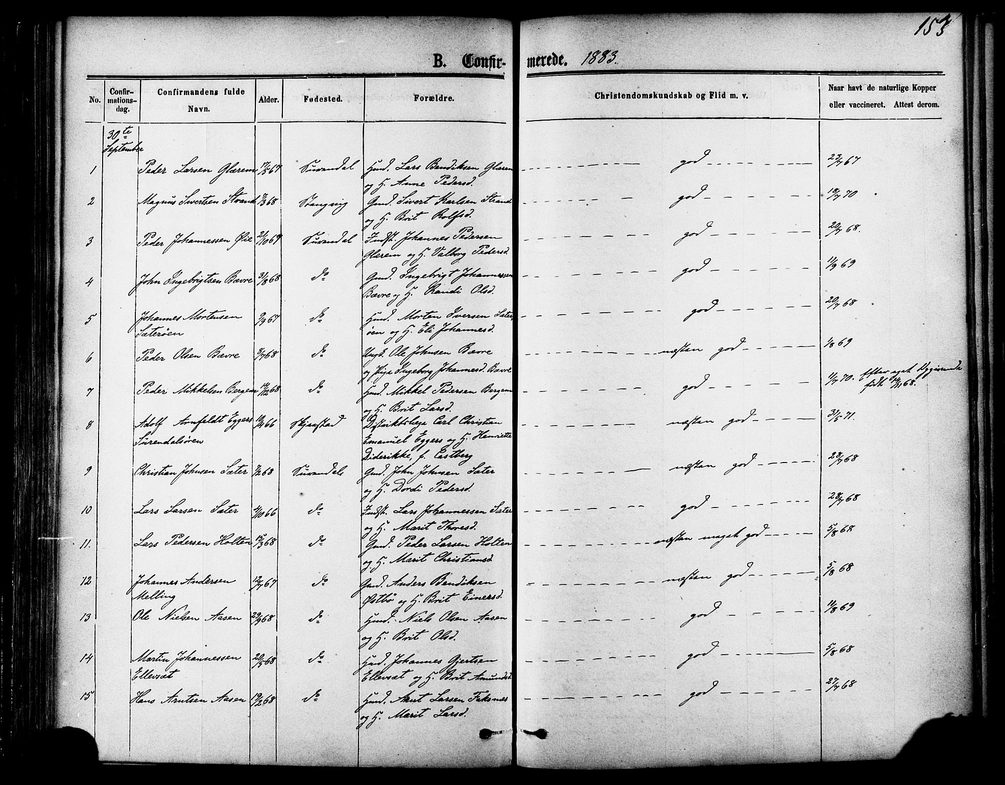 Ministerialprotokoller, klokkerbøker og fødselsregistre - Møre og Romsdal, SAT/A-1454/595/L1046: Parish register (official) no. 595A08, 1874-1884, p. 153