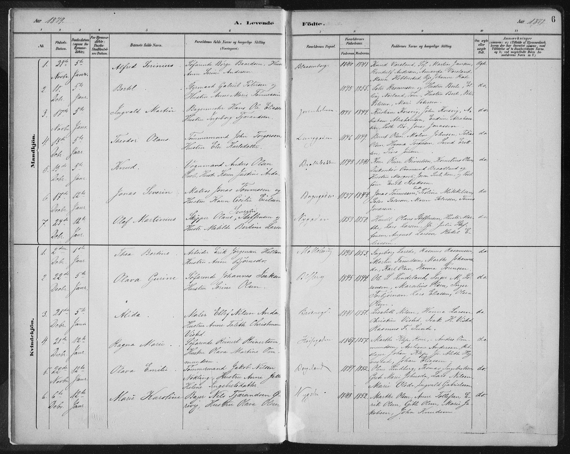 St. Petri sokneprestkontor, AV/SAST-A-101813/001/30/30BB/L0004: Parish register (copy) no. B 4, 1878-1890, p. 6