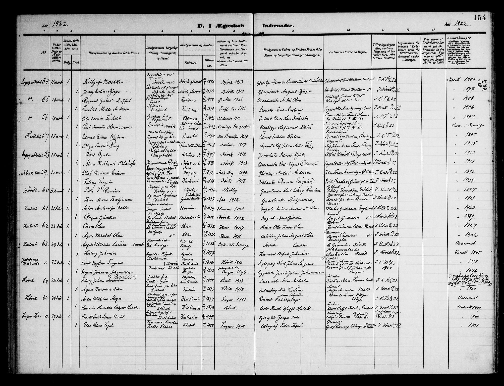 Østre Bærum prestekontor Kirkebøker, AV/SAO-A-10887/F/Fa/L0002: Parish register (official) no. 2, 1904-1924, p. 154