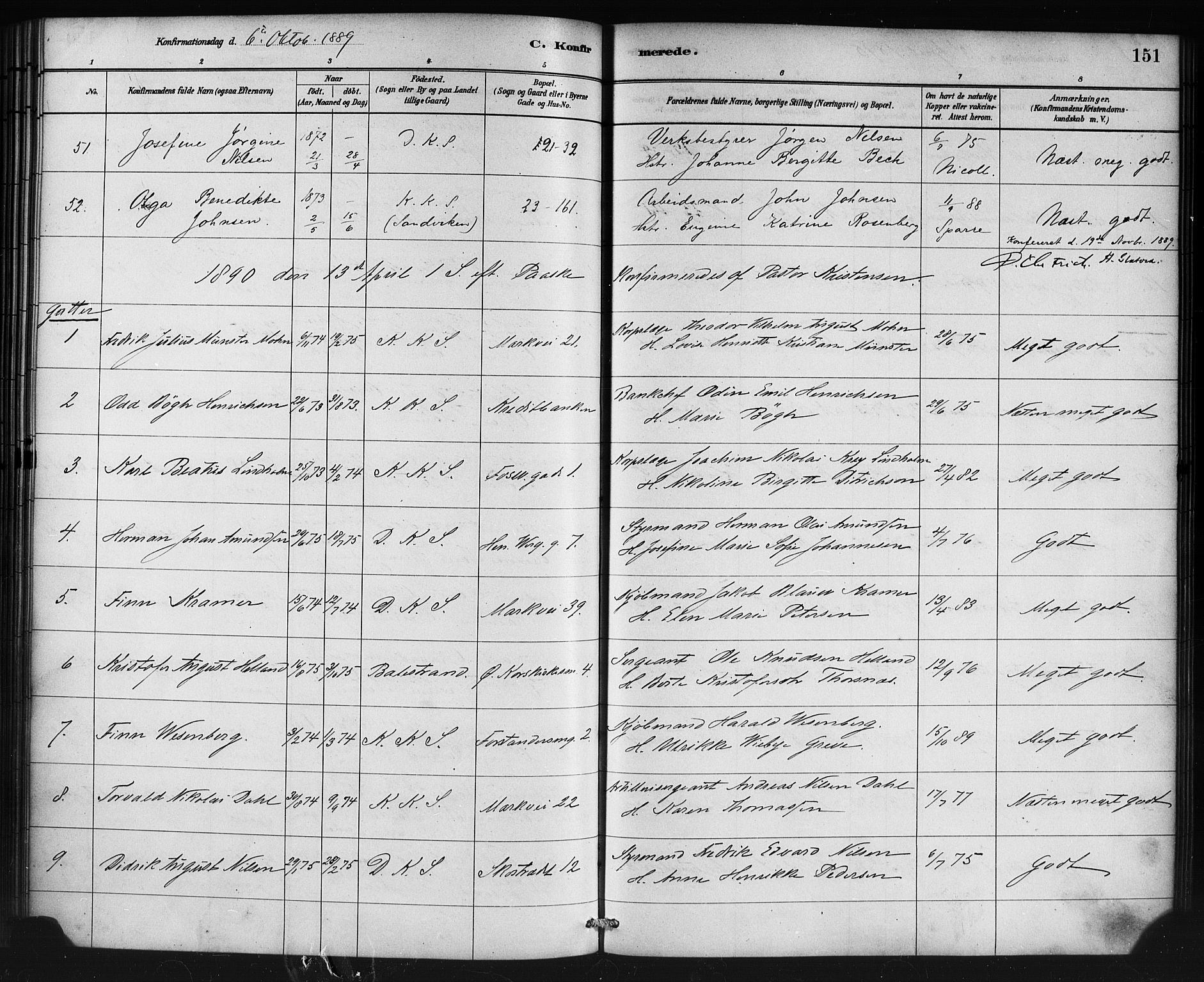 Korskirken sokneprestembete, SAB/A-76101/H/Haa/L0029: Parish register (official) no. C 5, 1880-1892, p. 151