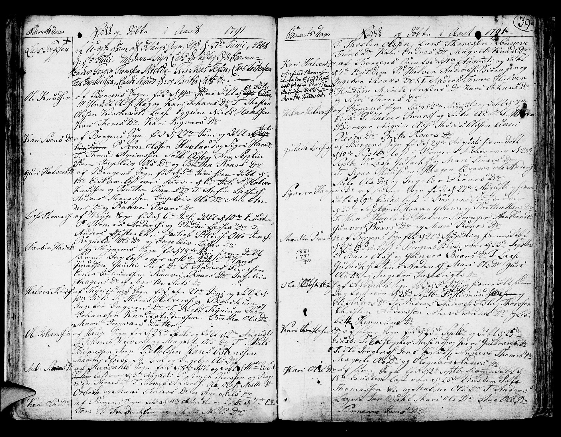 Lærdal sokneprestembete, AV/SAB-A-81201: Parish register (official) no. A 3, 1783-1804, p. 39