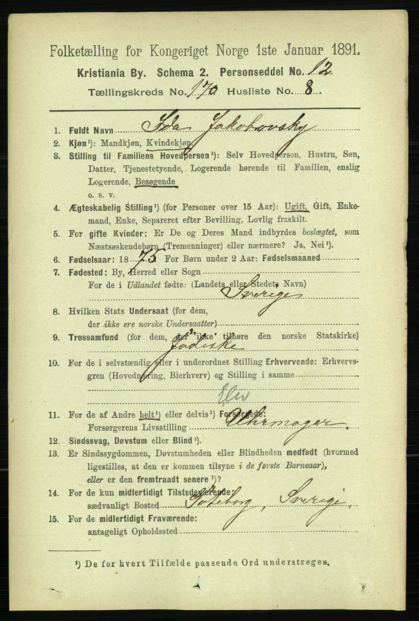 RA, 1891 census for 0301 Kristiania, 1891, p. 99943