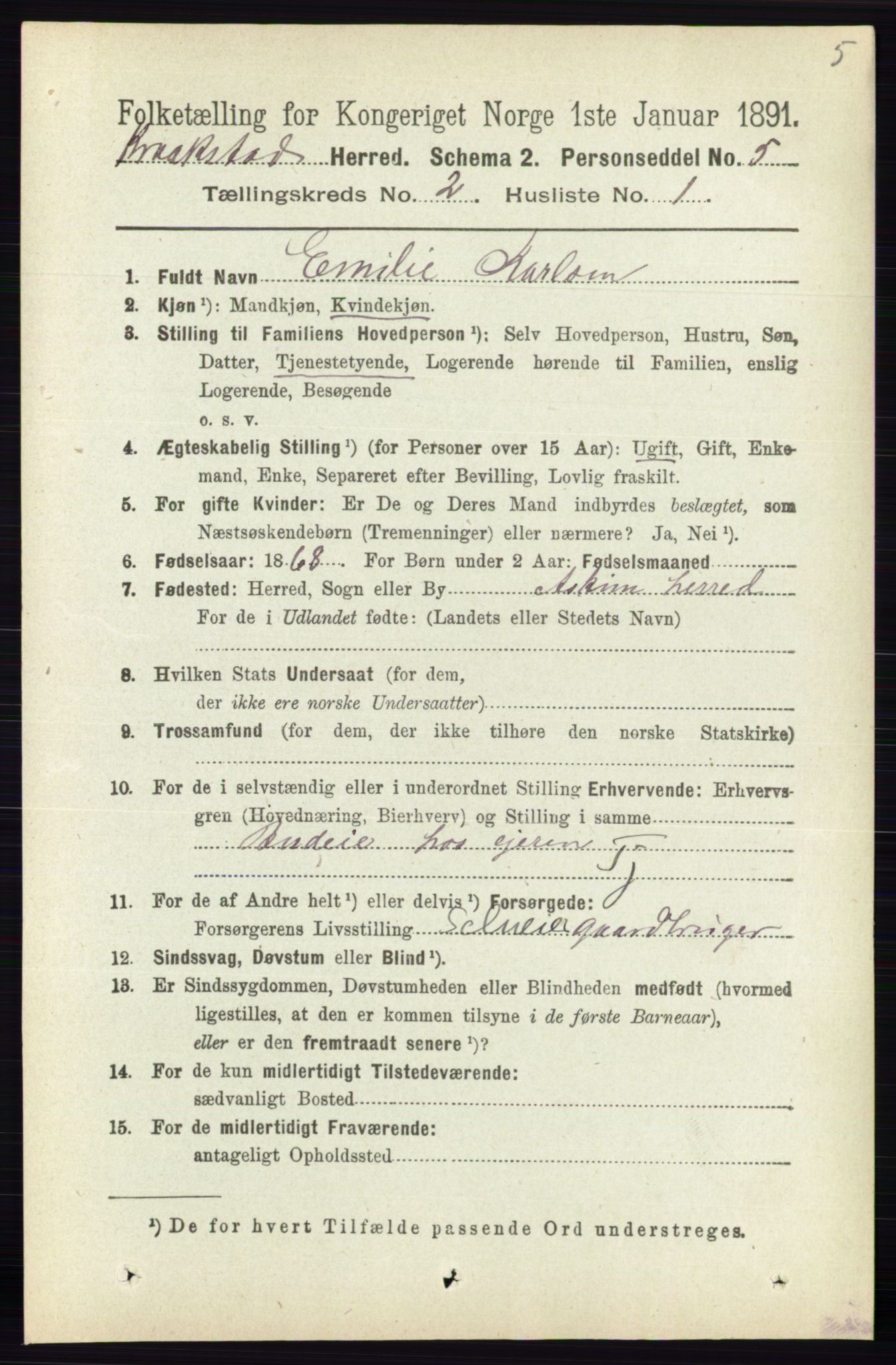 RA, 1891 census for 0212 Kråkstad, 1891, p. 748