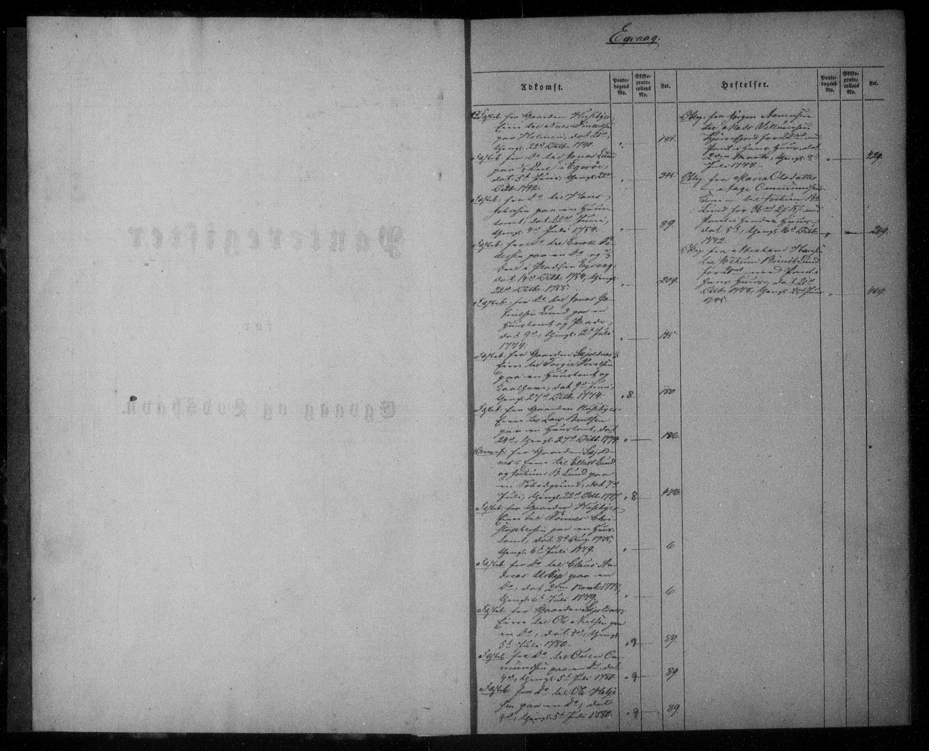 Lister sorenskriveri, SAK/1221-0003/G/Ga/L0009: Mortgage register no. 9, 1738-1810