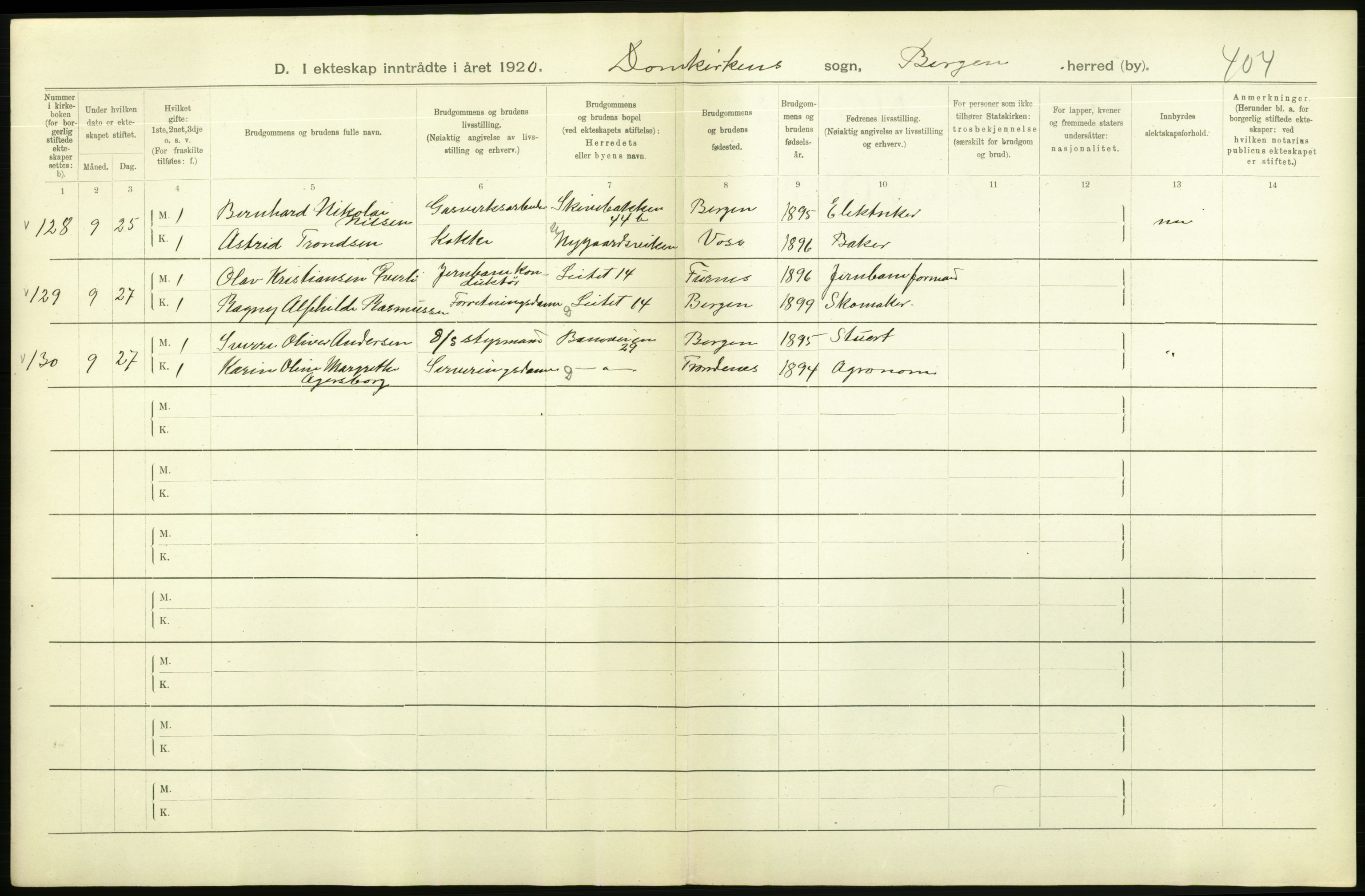 Statistisk sentralbyrå, Sosiodemografiske emner, Befolkning, AV/RA-S-2228/D/Df/Dfb/Dfbj/L0042: Bergen: Gifte, døde, dødfødte., 1920, p. 230