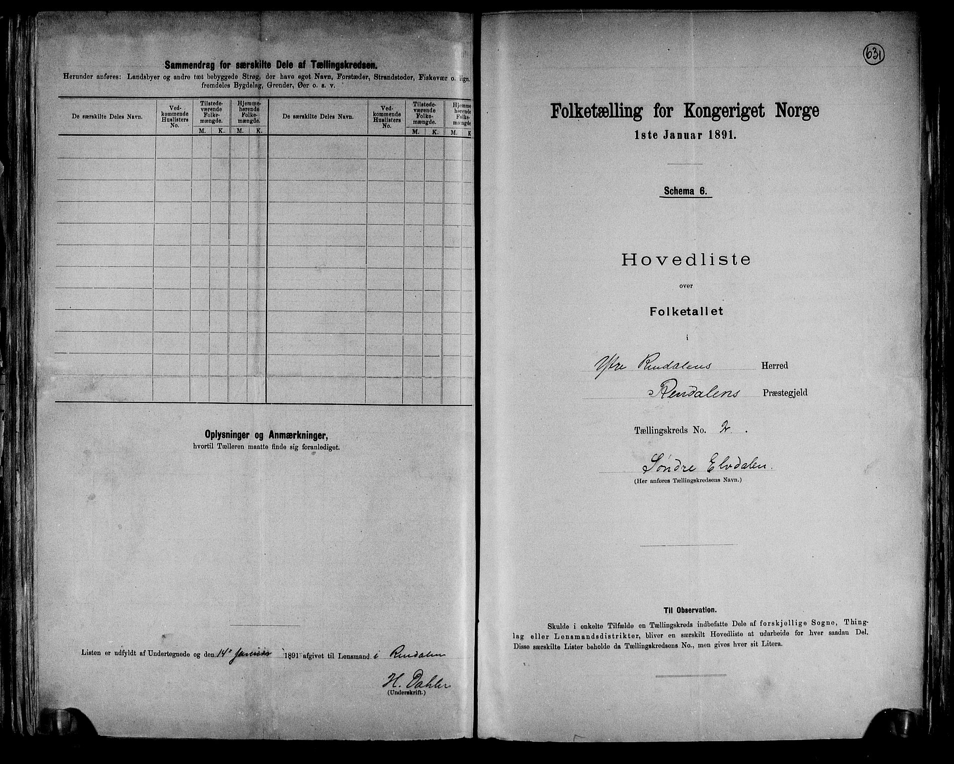 RA, 1891 census for 0432 Ytre Rendal, 1891, p. 6