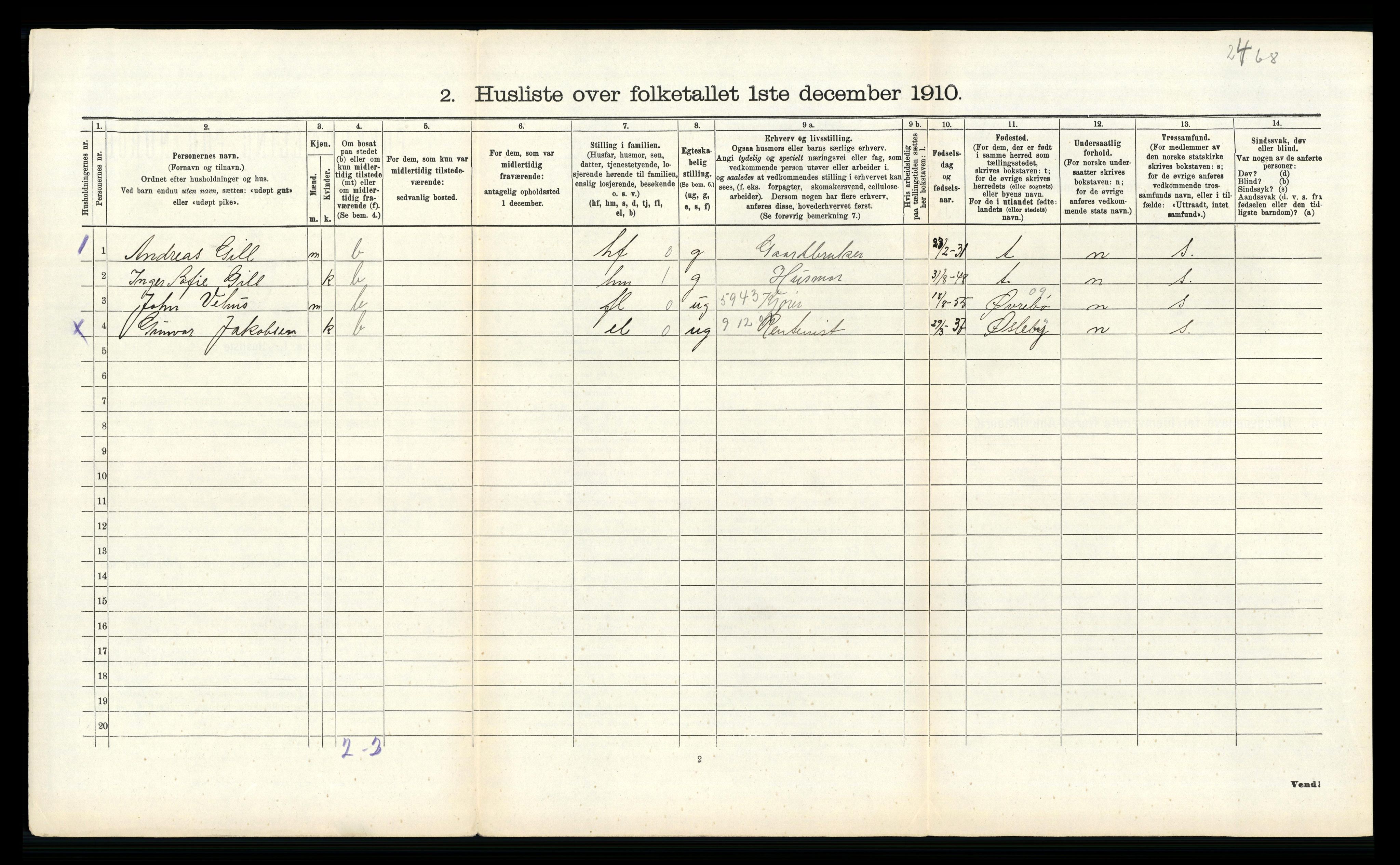 RA, 1910 census for Oddernes, 1910, p. 960