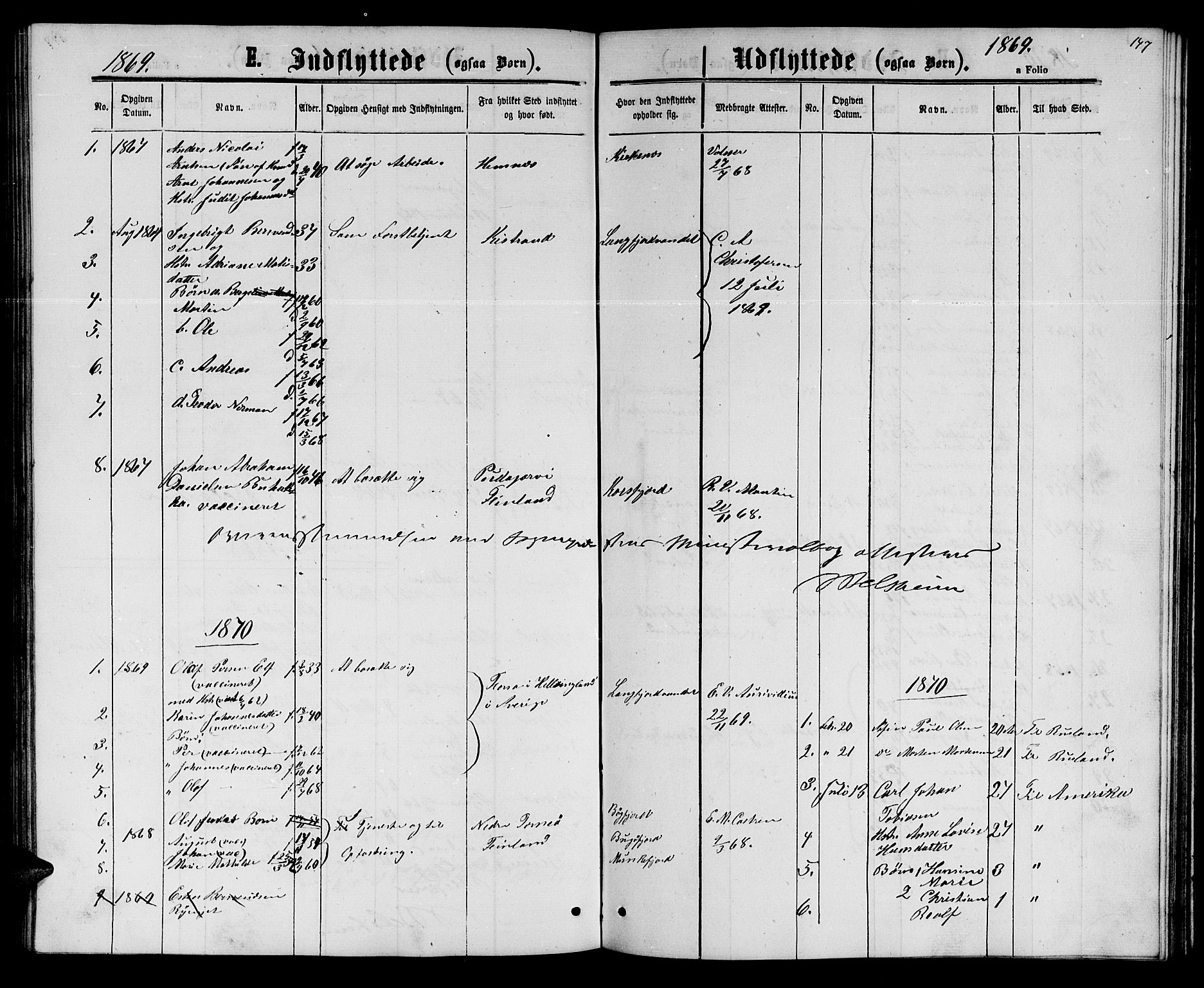 Sør-Varanger sokneprestkontor, AV/SATØ-S-1331/H/Hb/L0001klokker: Parish register (copy) no. 1, 1863-1872, p. 147