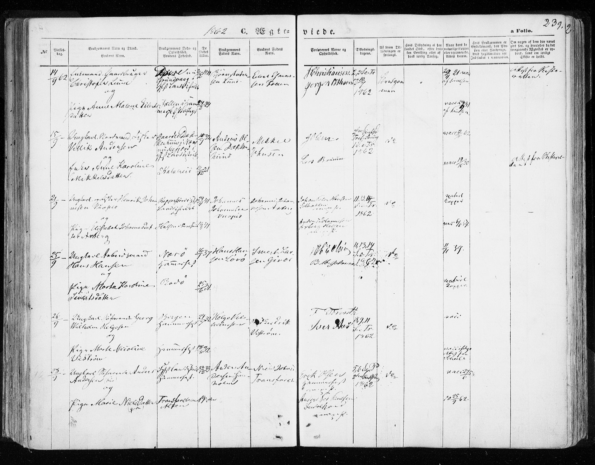 Hammerfest sokneprestkontor, AV/SATØ-S-1347/H/Ha/L0005.kirke: Parish register (official) no. 5, 1857-1869, p. 239
