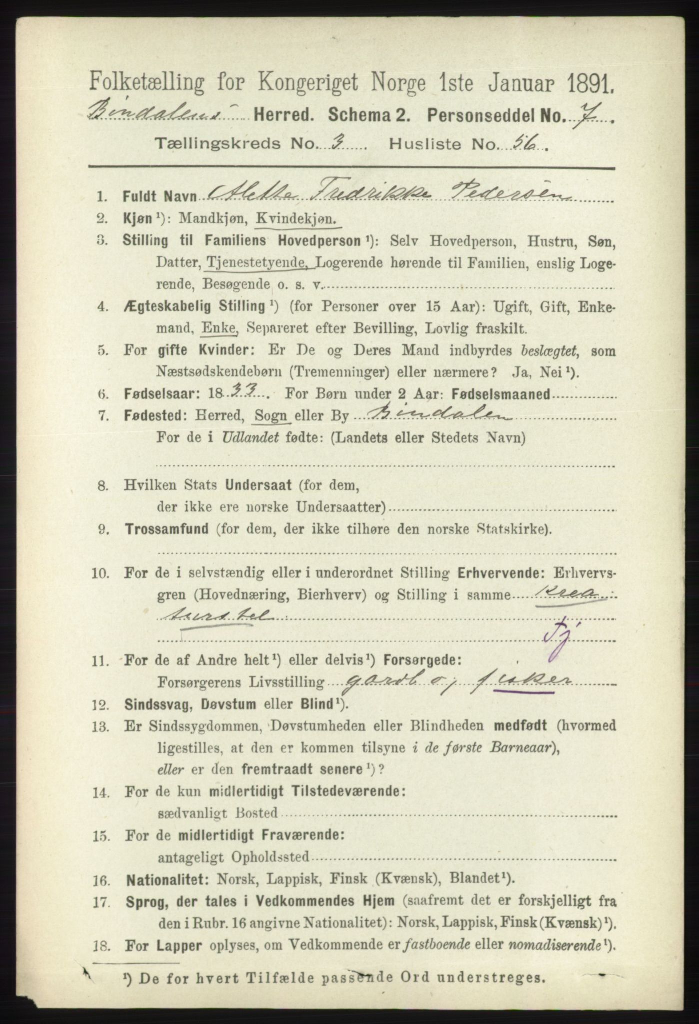 RA, 1891 census for 1811 Bindal, 1891, p. 983