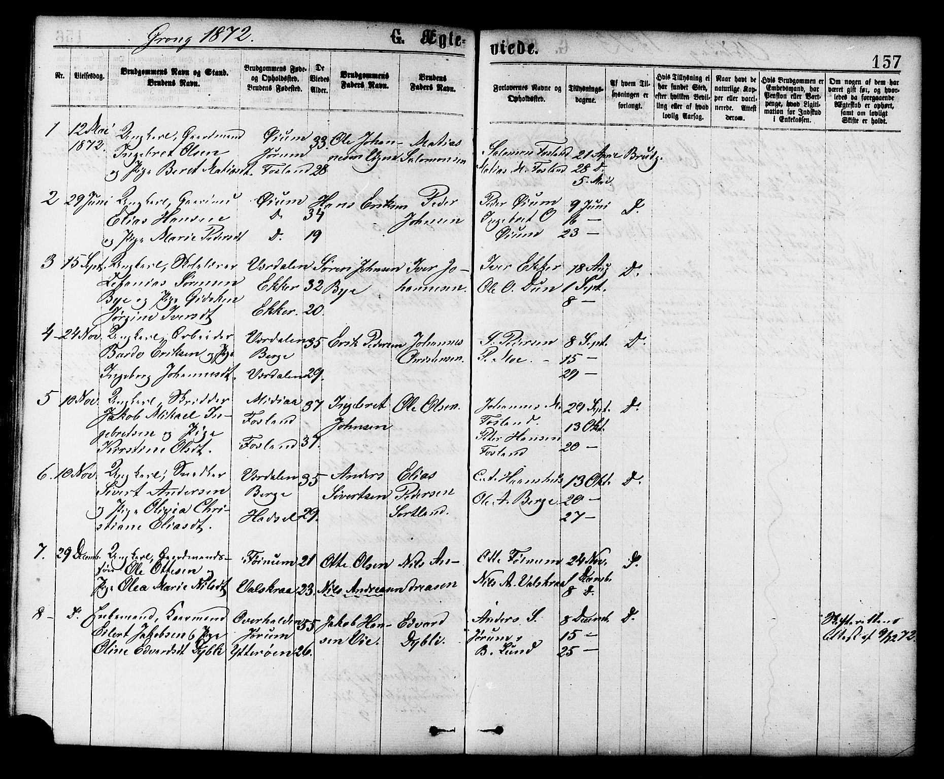 Ministerialprotokoller, klokkerbøker og fødselsregistre - Nord-Trøndelag, SAT/A-1458/758/L0516: Parish register (official) no. 758A03 /1, 1869-1879, p. 157