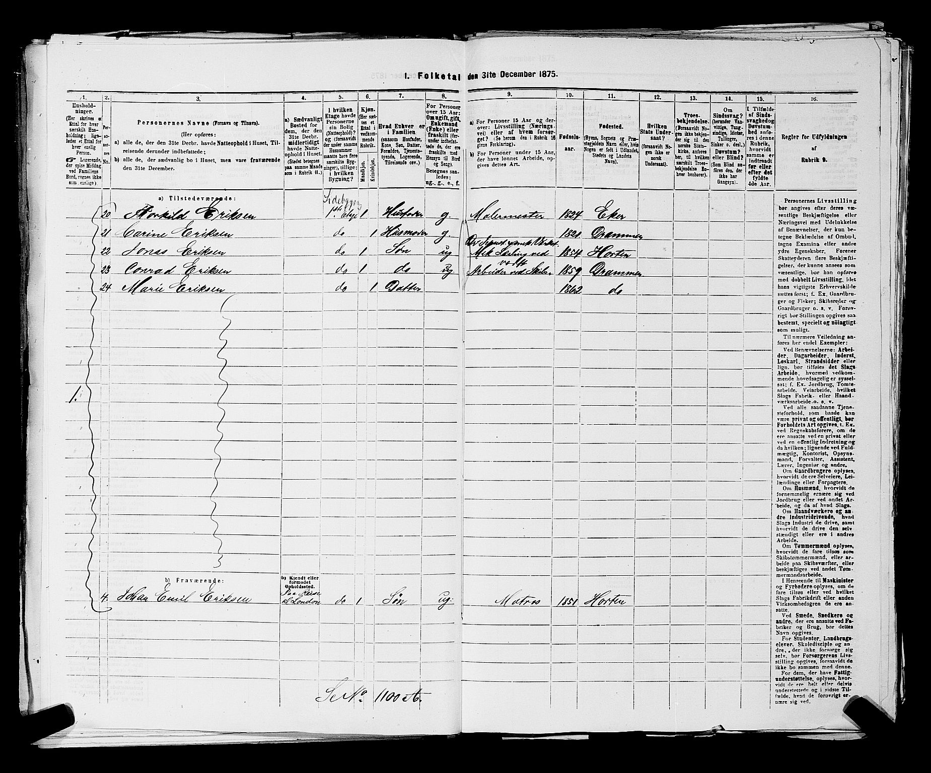 SAKO, 1875 census for 0602 Drammen, 1875, p. 2939