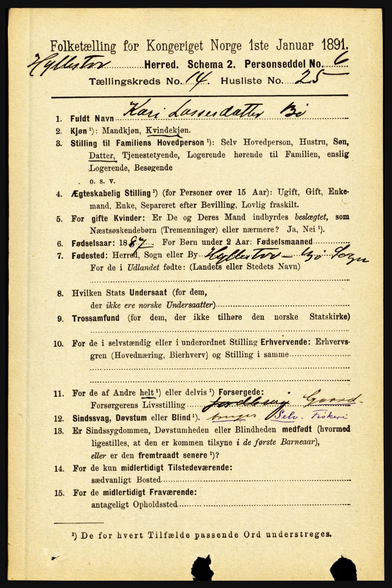 RA, 1891 census for 1413 Hyllestad, 1891, p. 2672