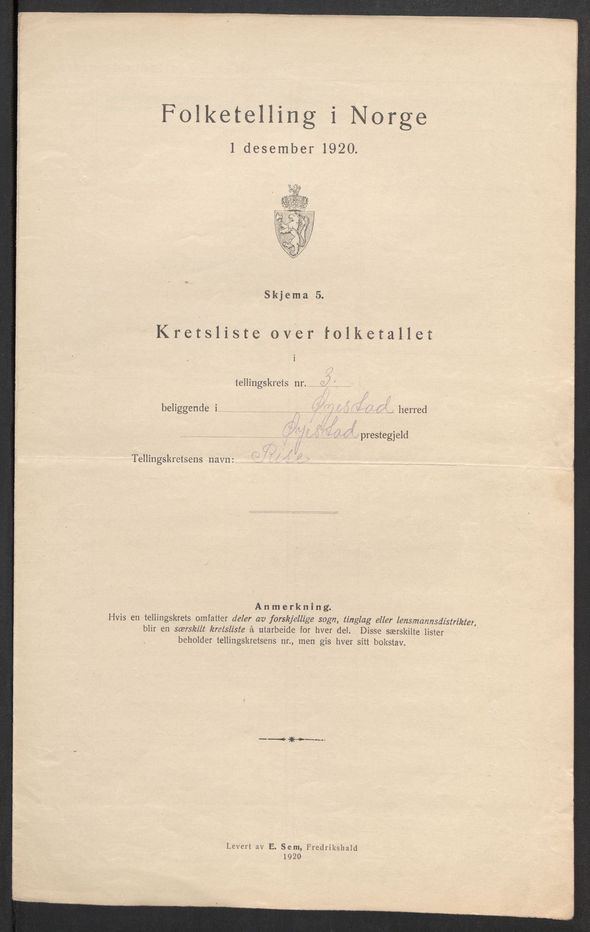 SAK, 1920 census for Øyestad, 1920, p. 12