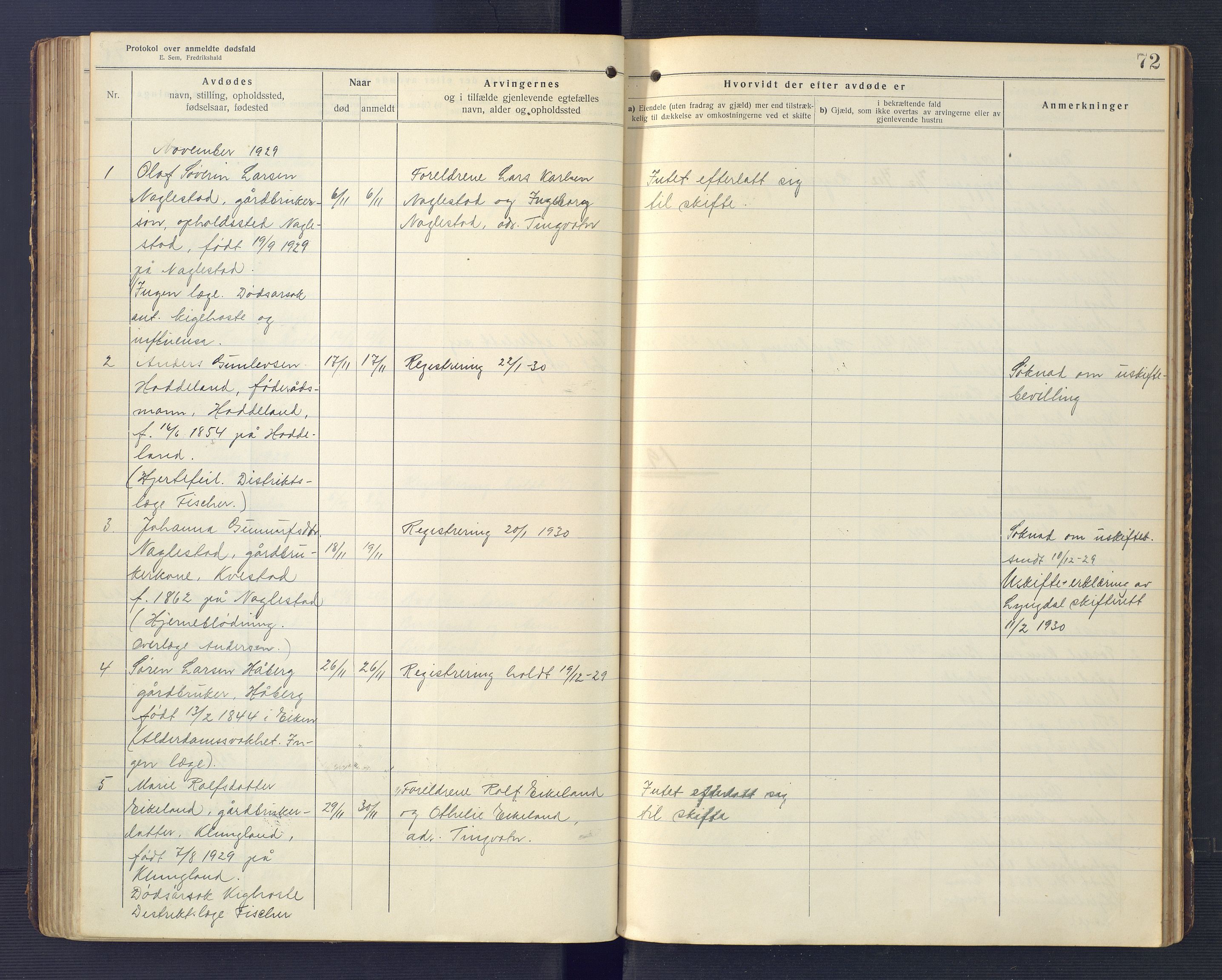 Hægebostad og Eiken lensmannskontor, SAK/1241-0023/F/Fe/L0002: Dødsfallsprotokoll nr 34, 1917-1932, p. 72