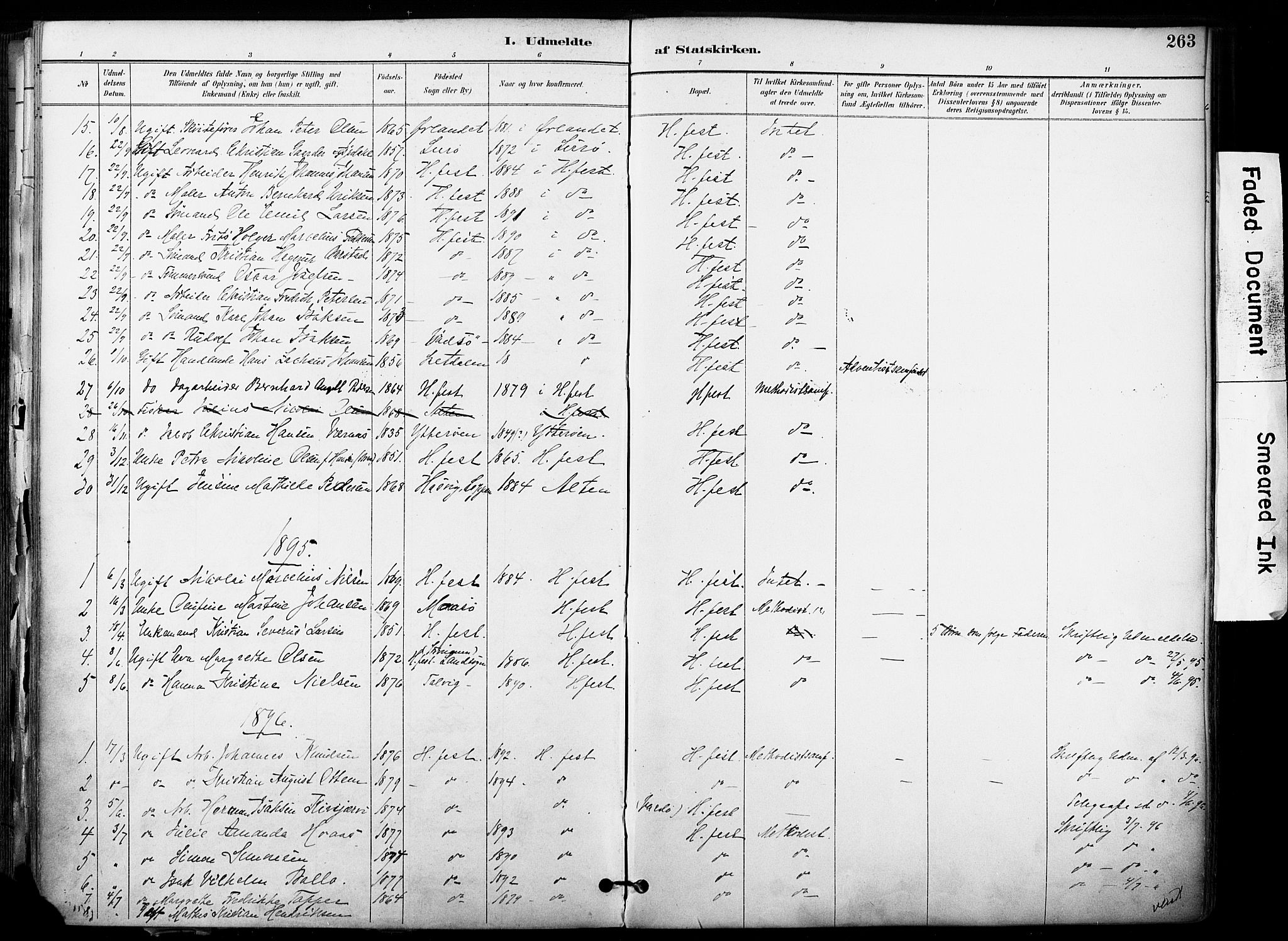 Hammerfest sokneprestkontor, AV/SATØ-S-1347/H/Ha/L0009.kirke: Parish register (official) no. 9, 1889-1897, p. 263