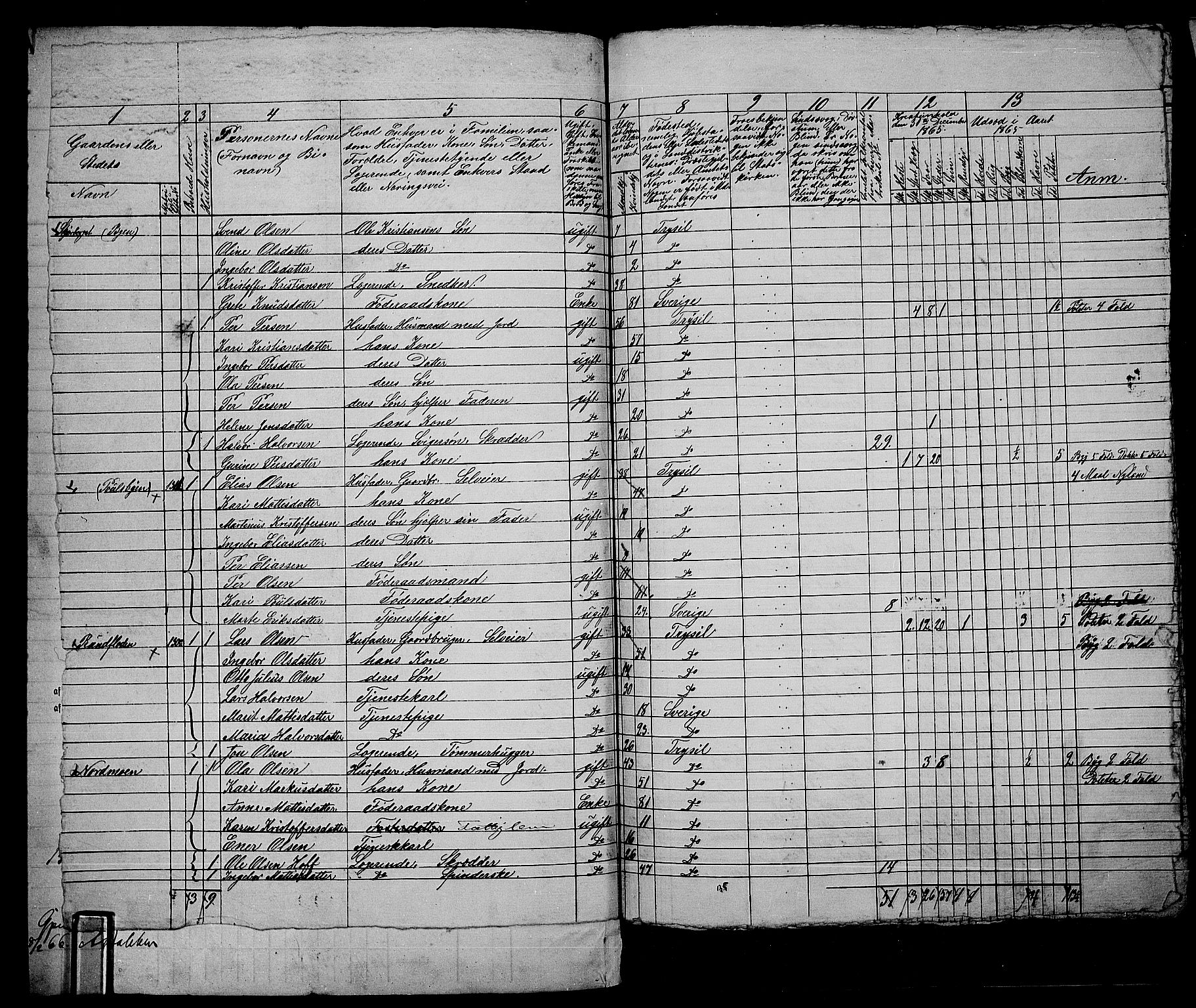 RA, 1865 census for Trysil, 1865, p. 105