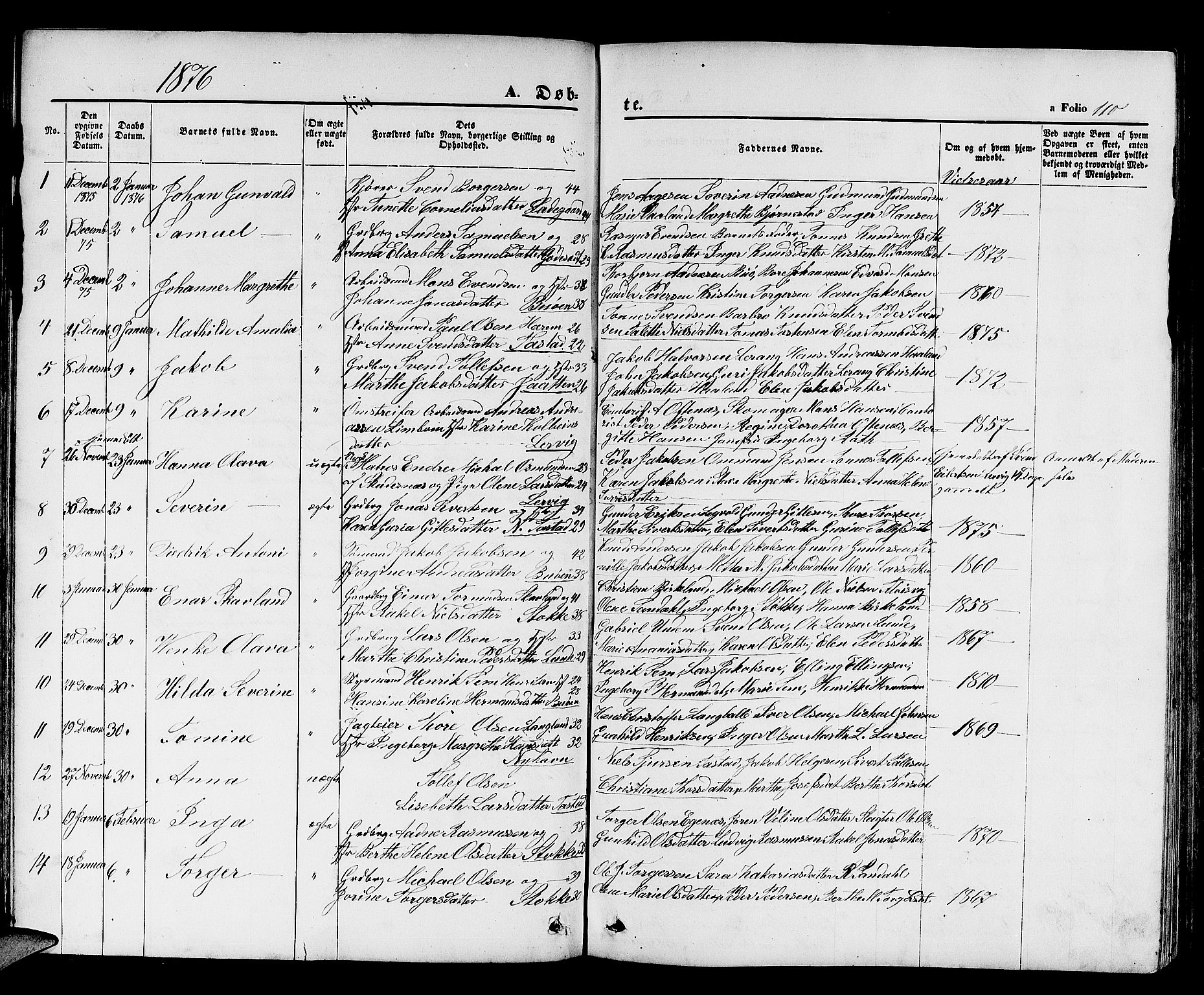 Hetland sokneprestkontor, SAST/A-101826/30/30BB/L0003: Parish register (copy) no. B 3, 1863-1877, p. 110