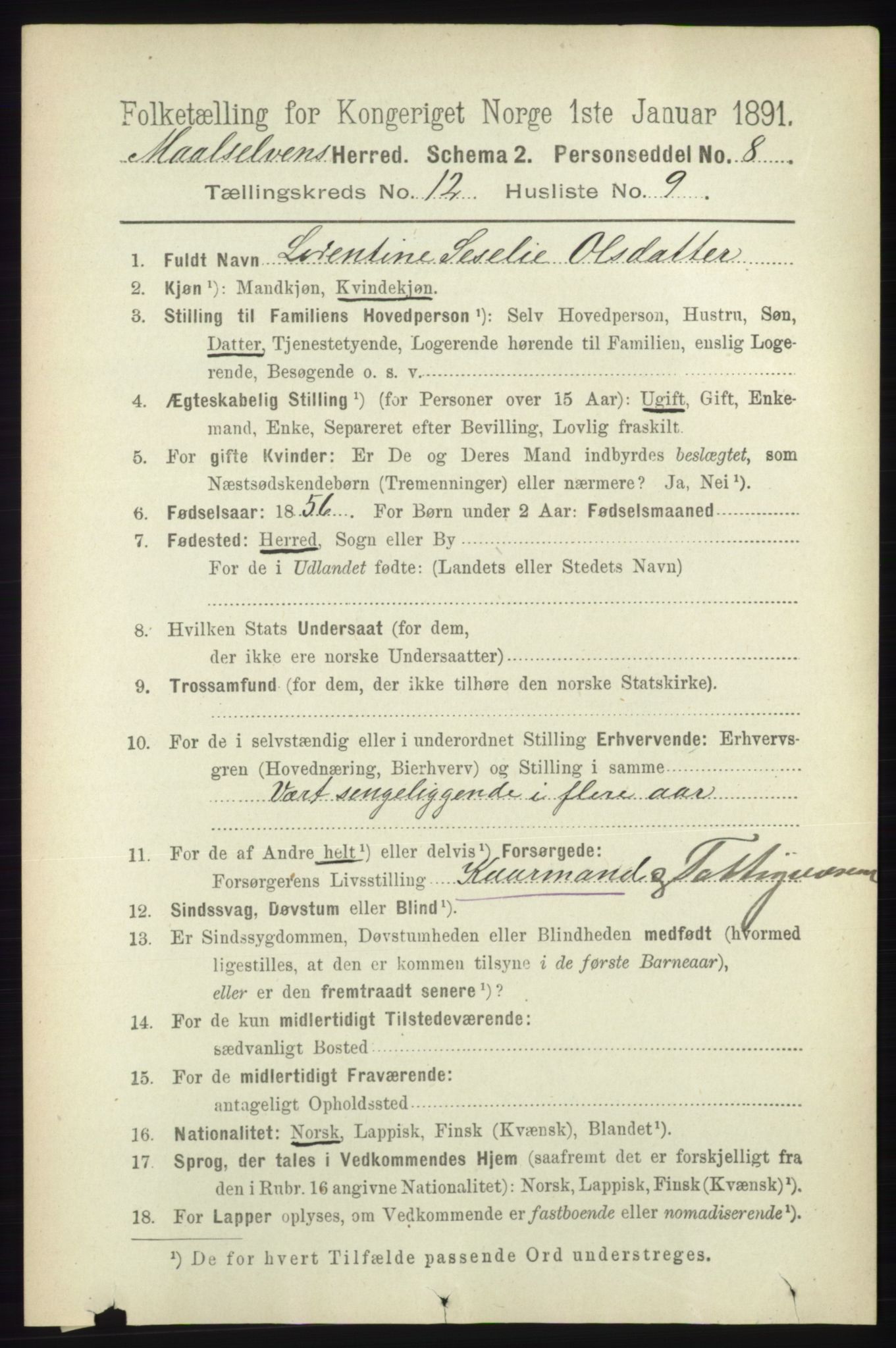 RA, 1891 census for 1924 Målselv, 1891, p. 3849