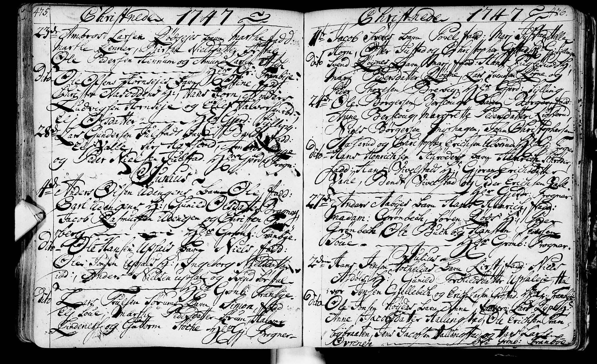 Lier kirkebøker, AV/SAKO-A-230/F/Fa/L0003: Parish register (official) no. I 3, 1727-1748, p. 475-476