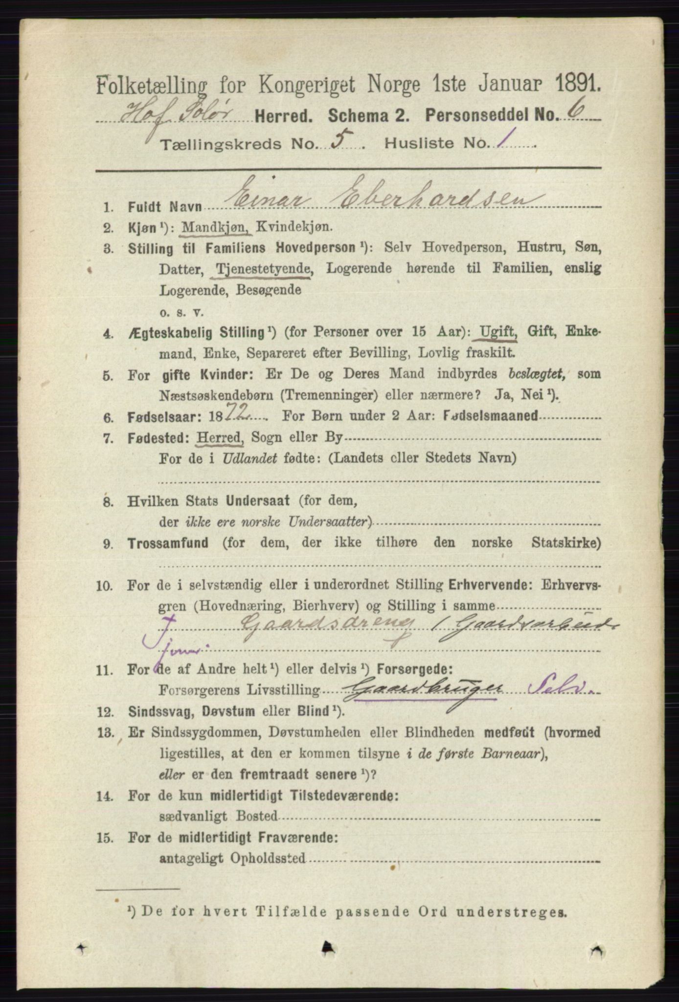 RA, 1891 census for 0424 Hof, 1891, p. 1886