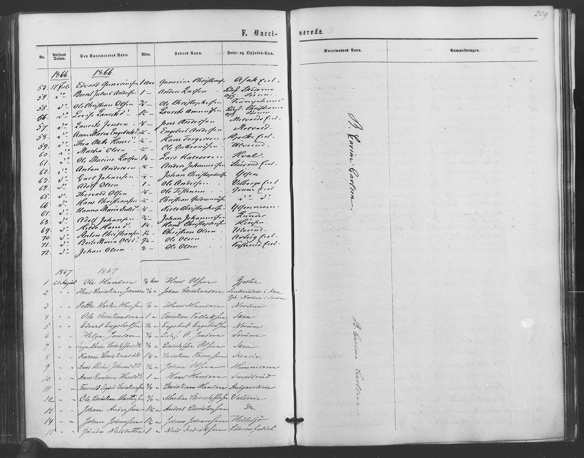Sørum prestekontor Kirkebøker, SAO/A-10303/F/Fa/L0006: Parish register (official) no. I 6, 1864-1877, p. 209