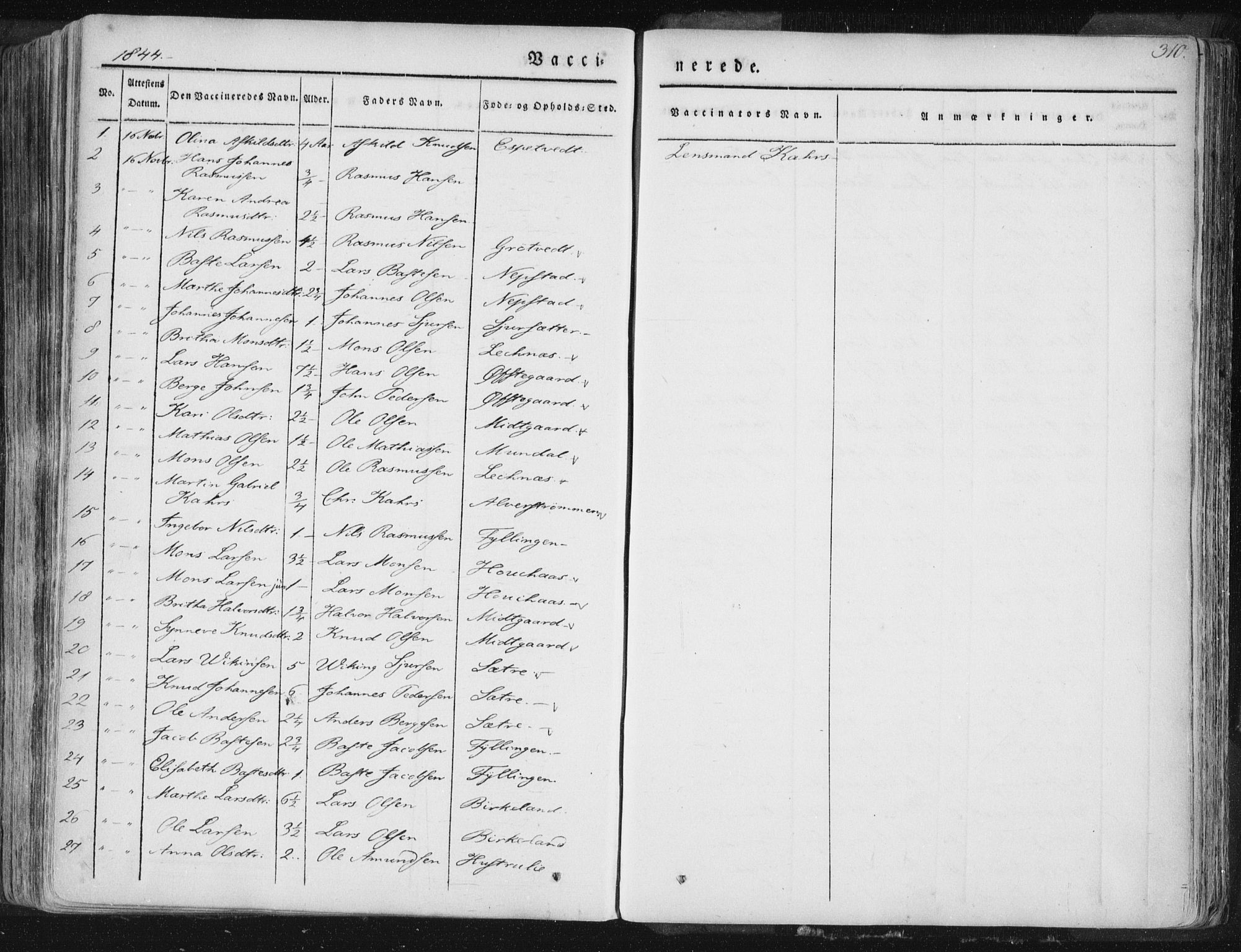 Hamre sokneprestembete, SAB/A-75501/H/Ha/Haa/Haaa/L0012: Parish register (official) no. A 12, 1834-1845, p. 310
