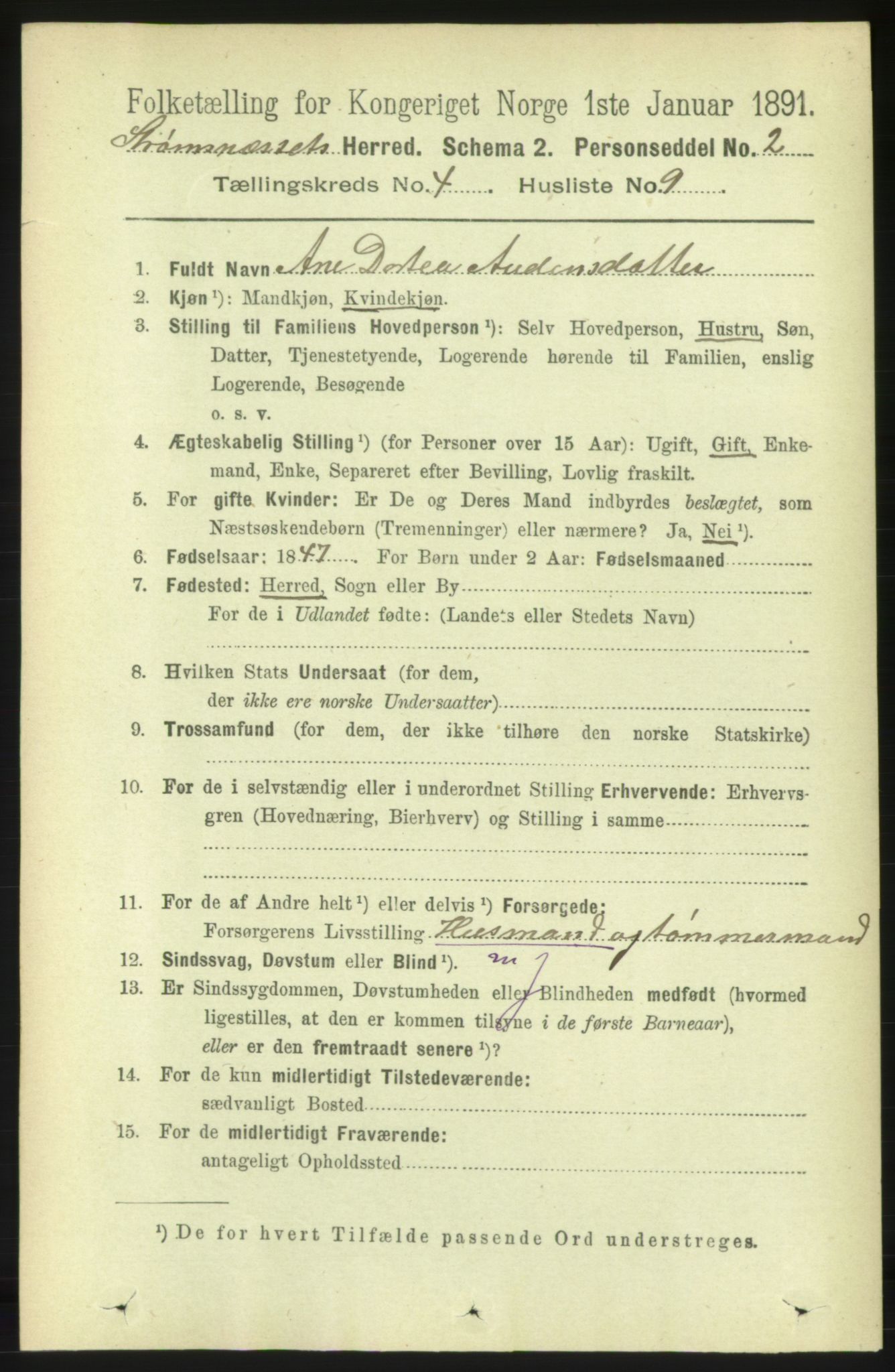 RA, 1891 census for 1559 Straumsnes, 1891, p. 808