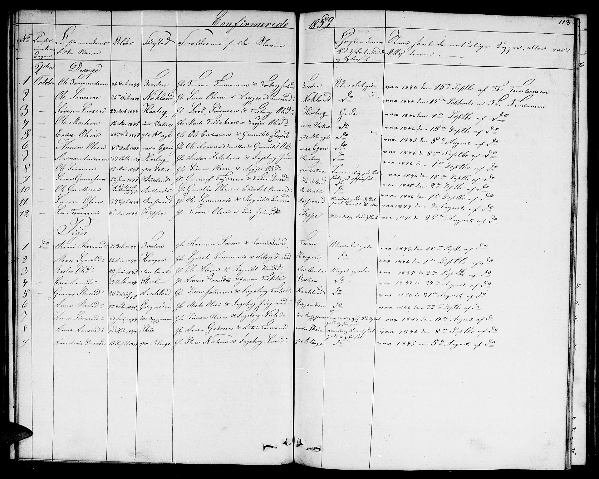 Hægebostad sokneprestkontor, AV/SAK-1111-0024/F/Fb/Fbb/L0002: Parish register (copy) no. B 2, 1851-1886, p. 118