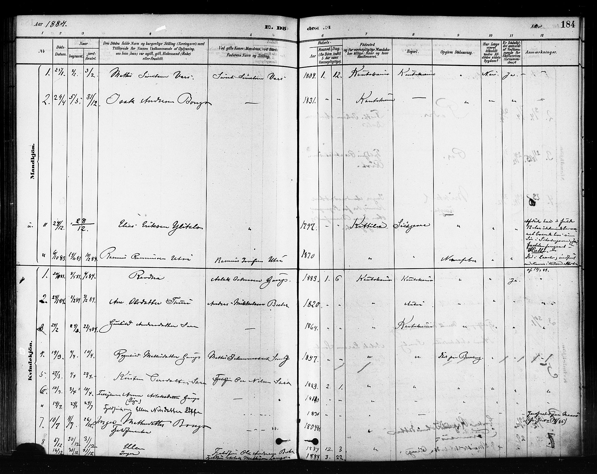 Kautokeino sokneprestembete, AV/SATØ-S-1340/H/Ha/L0004.kirke: Parish register (official) no. 4, 1877-1896, p. 184