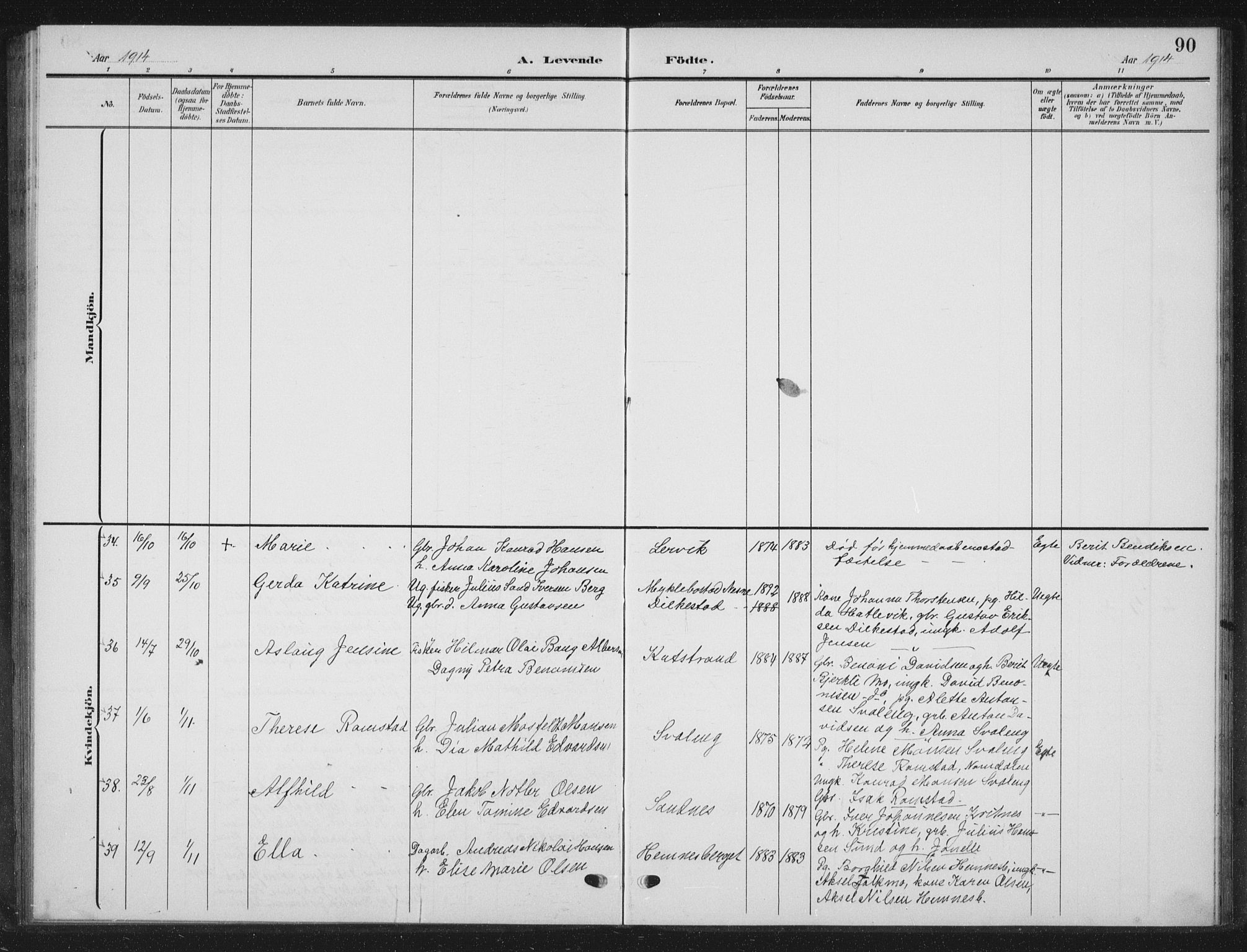 Ministerialprotokoller, klokkerbøker og fødselsregistre - Nordland, AV/SAT-A-1459/825/L0370: Parish register (copy) no. 825C07, 1903-1923, p. 90