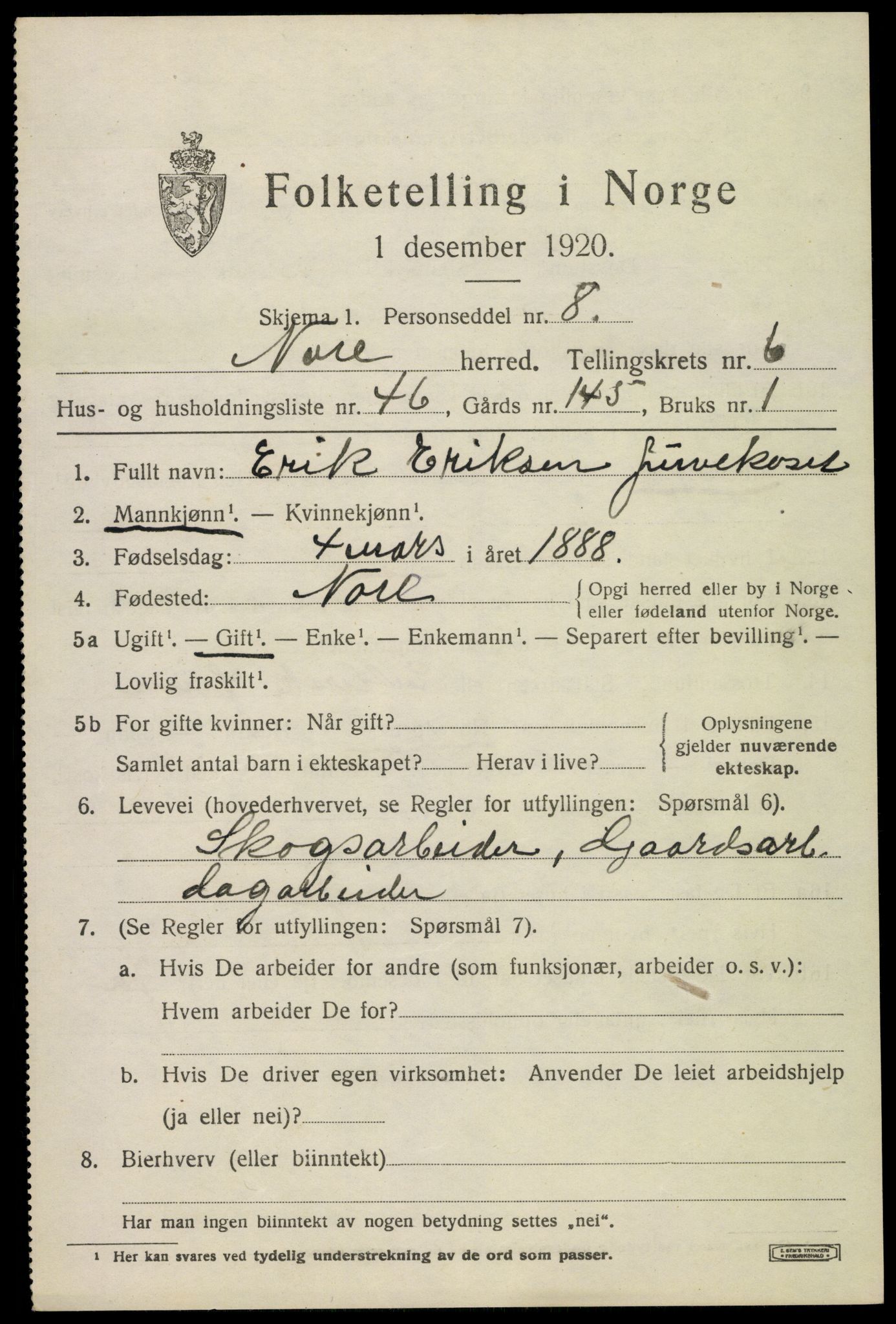 SAKO, 1920 census for Nore, 1920, p. 3032