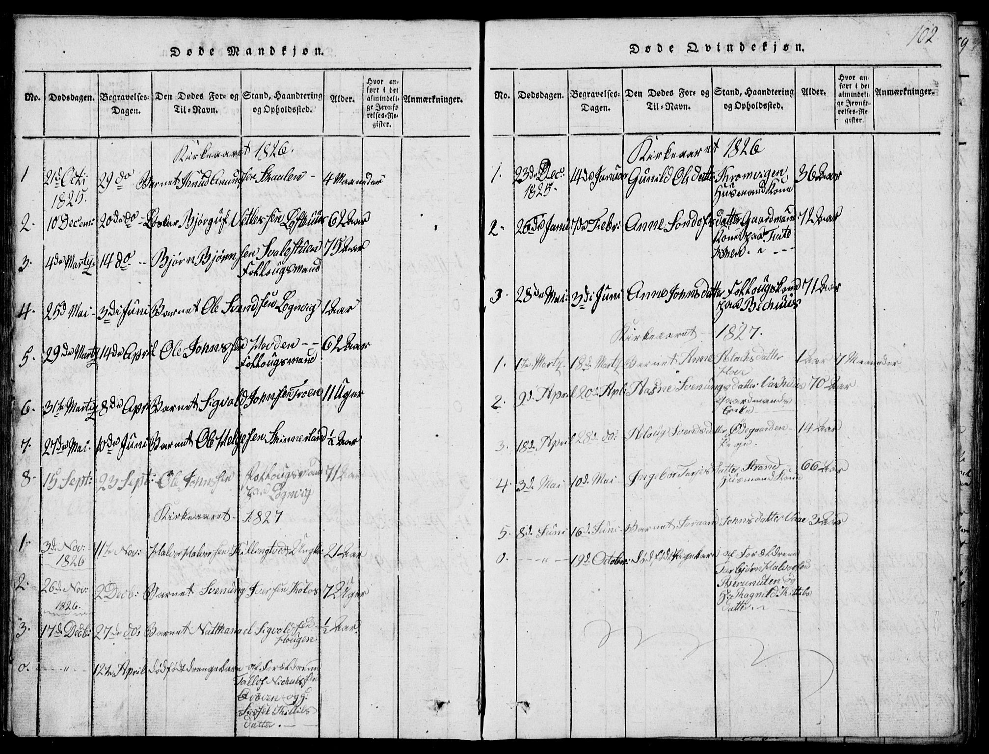 Rauland kirkebøker, SAKO/A-292/G/Ga/L0001: Parish register (copy) no. I 1, 1814-1843, p. 102