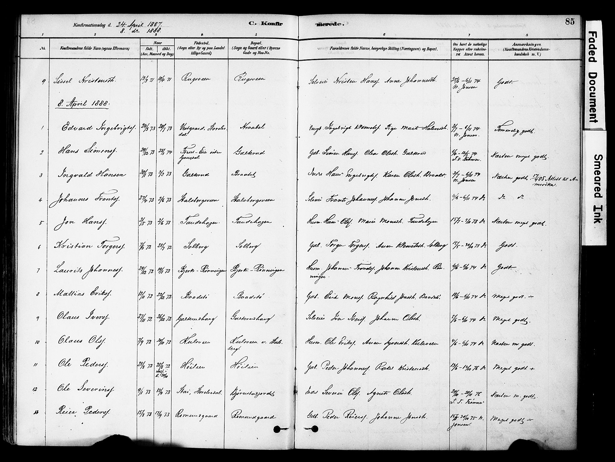 Øyer prestekontor, SAH/PREST-084/H/Ha/Haa/L0009: Parish register (official) no. 9, 1878-1893, p. 85