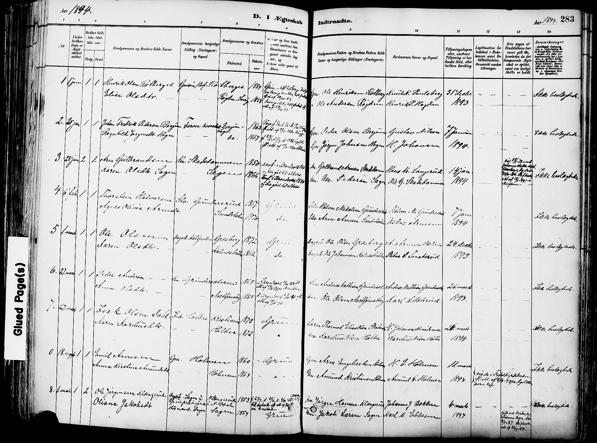 Grue prestekontor, SAH/PREST-036/H/Ha/Haa/L0012: Parish register (official) no. 12, 1881-1897, p. 283