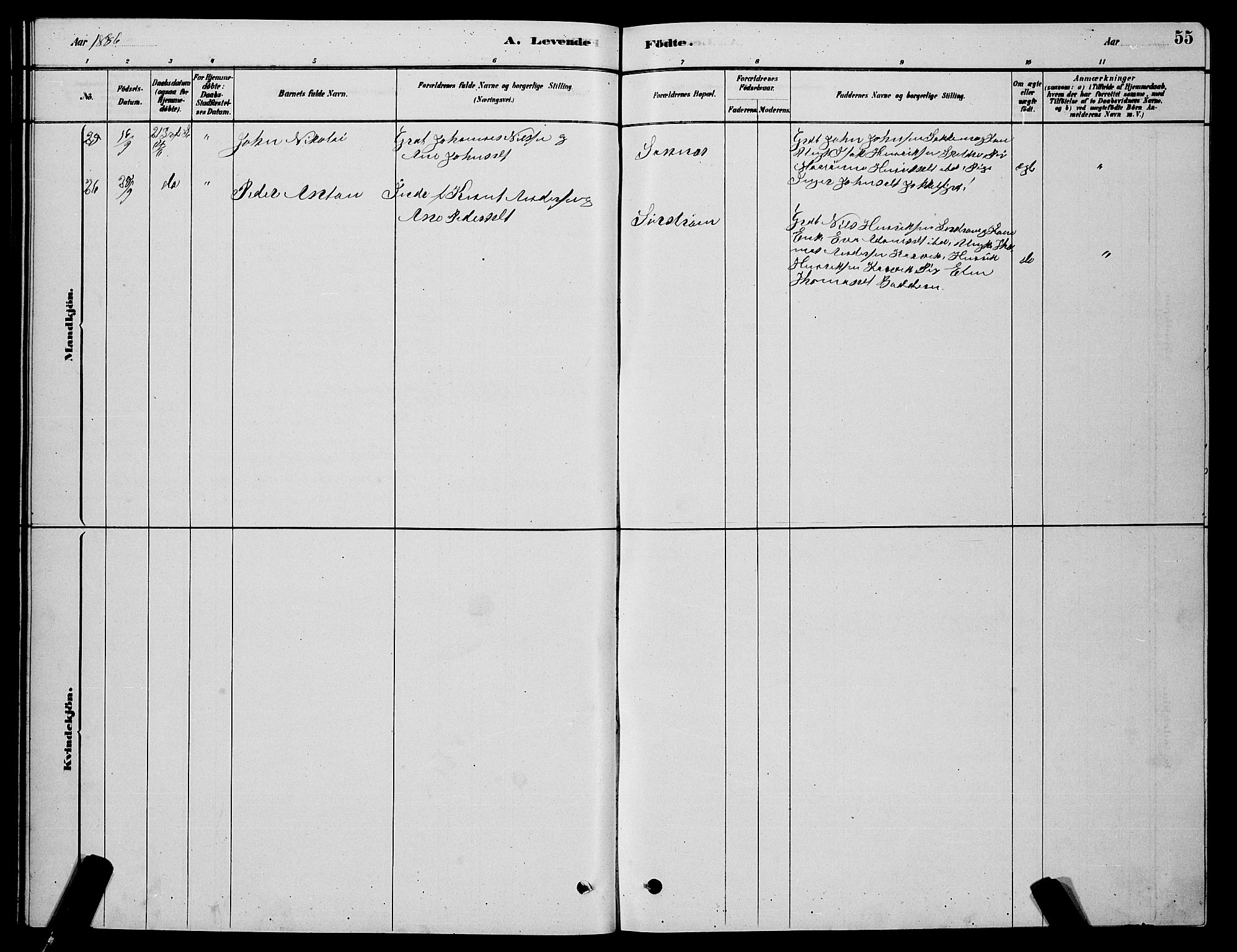 Skjervøy sokneprestkontor, AV/SATØ-S-1300/H/Ha/Hab/L0015klokker: Parish register (copy) no. 15, 1878-1890, p. 55