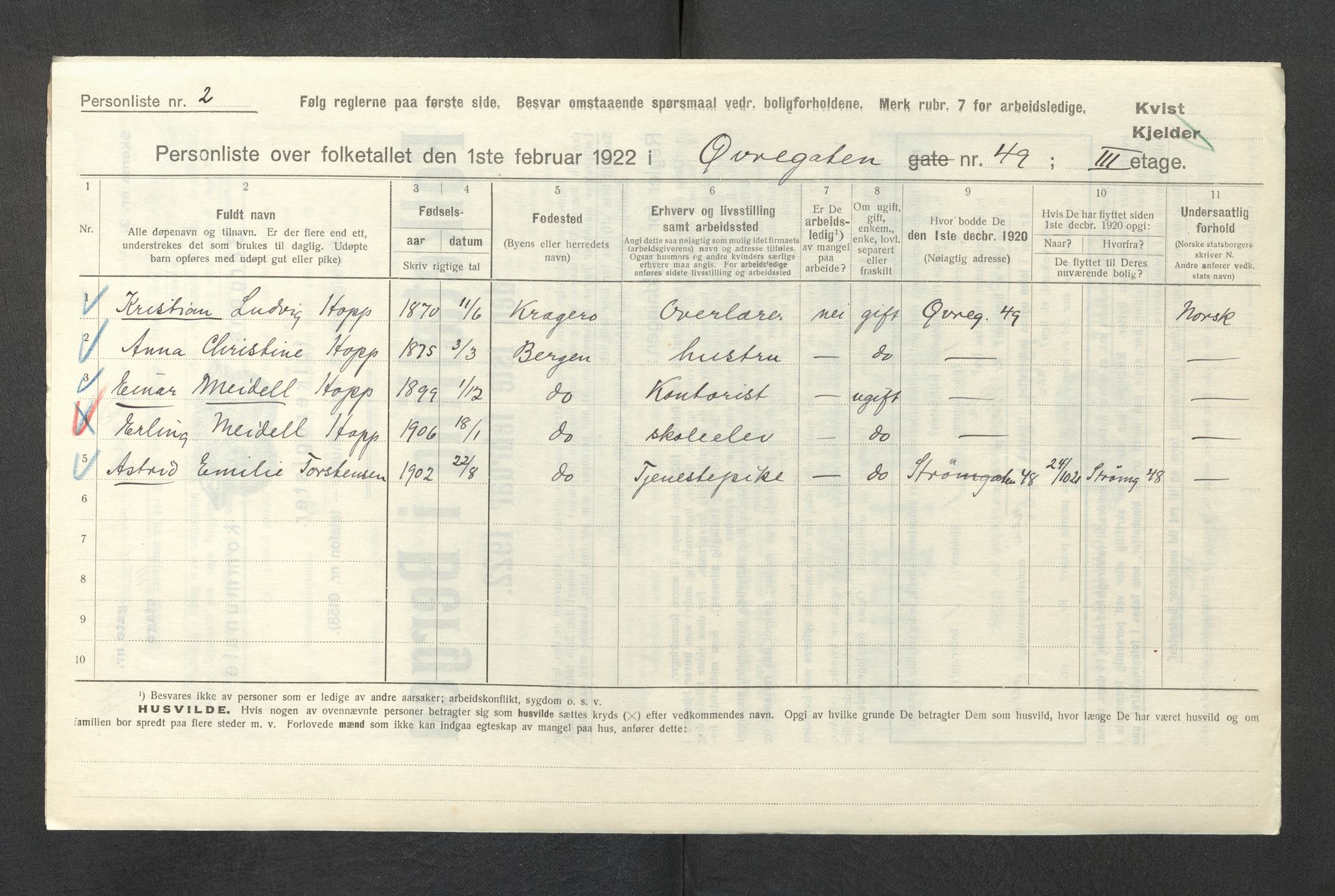 SAB, Municipal Census 1922 for Bergen, 1922, p. 49372