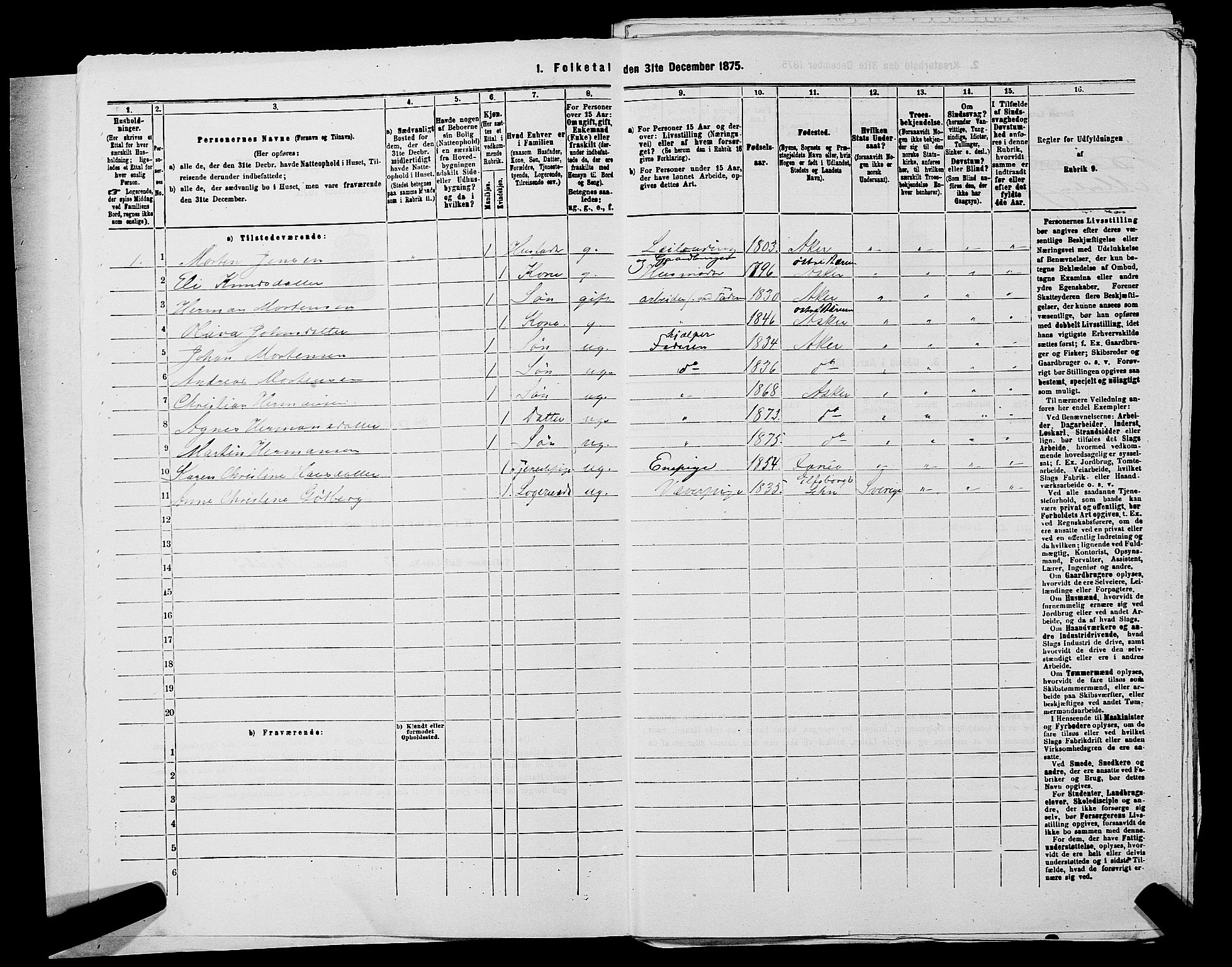 RA, 1875 census for 0220P Asker, 1875, p. 1910