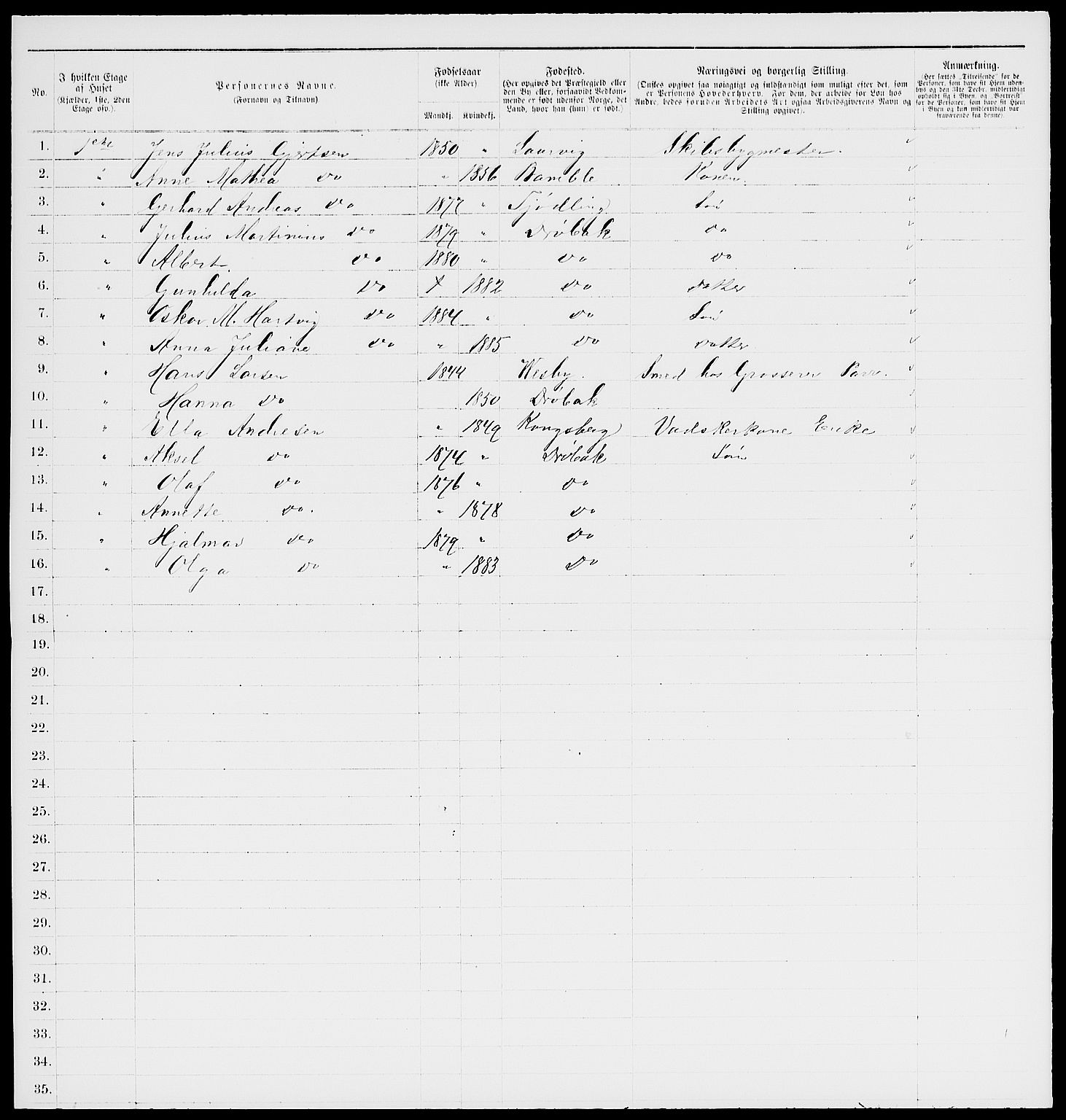 RA, 1885 census for 0203 Drøbak, 1885, p. 301