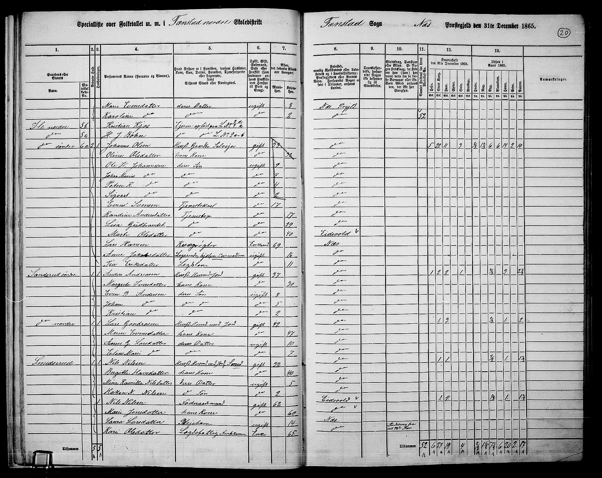 RA, 1865 census for Nes, 1865, p. 19